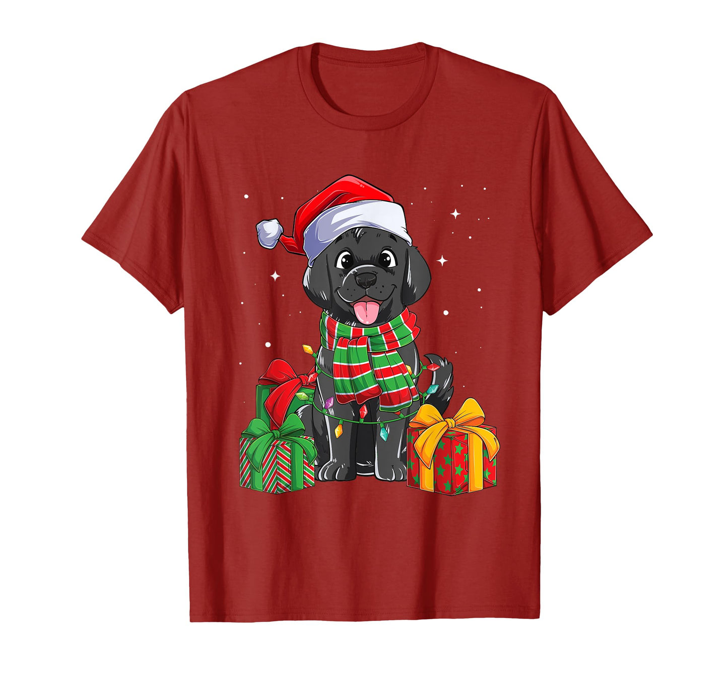 Black Labrador Retriever Christmas Lights Xmas Lab Dog Lover Men Women Kids T-Shirt