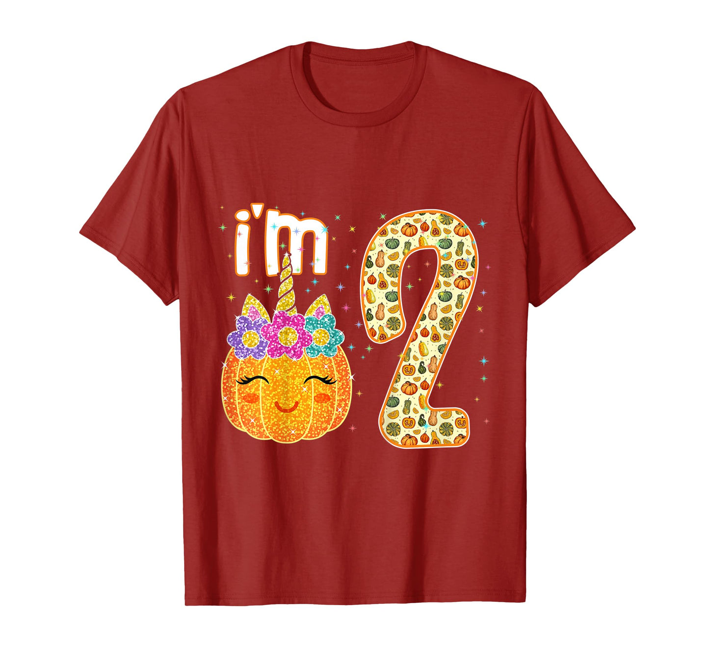 Kids Kids Im 2 Years Old Unicorn Pumpkin Halloween 2nd Birthday T-Shirt