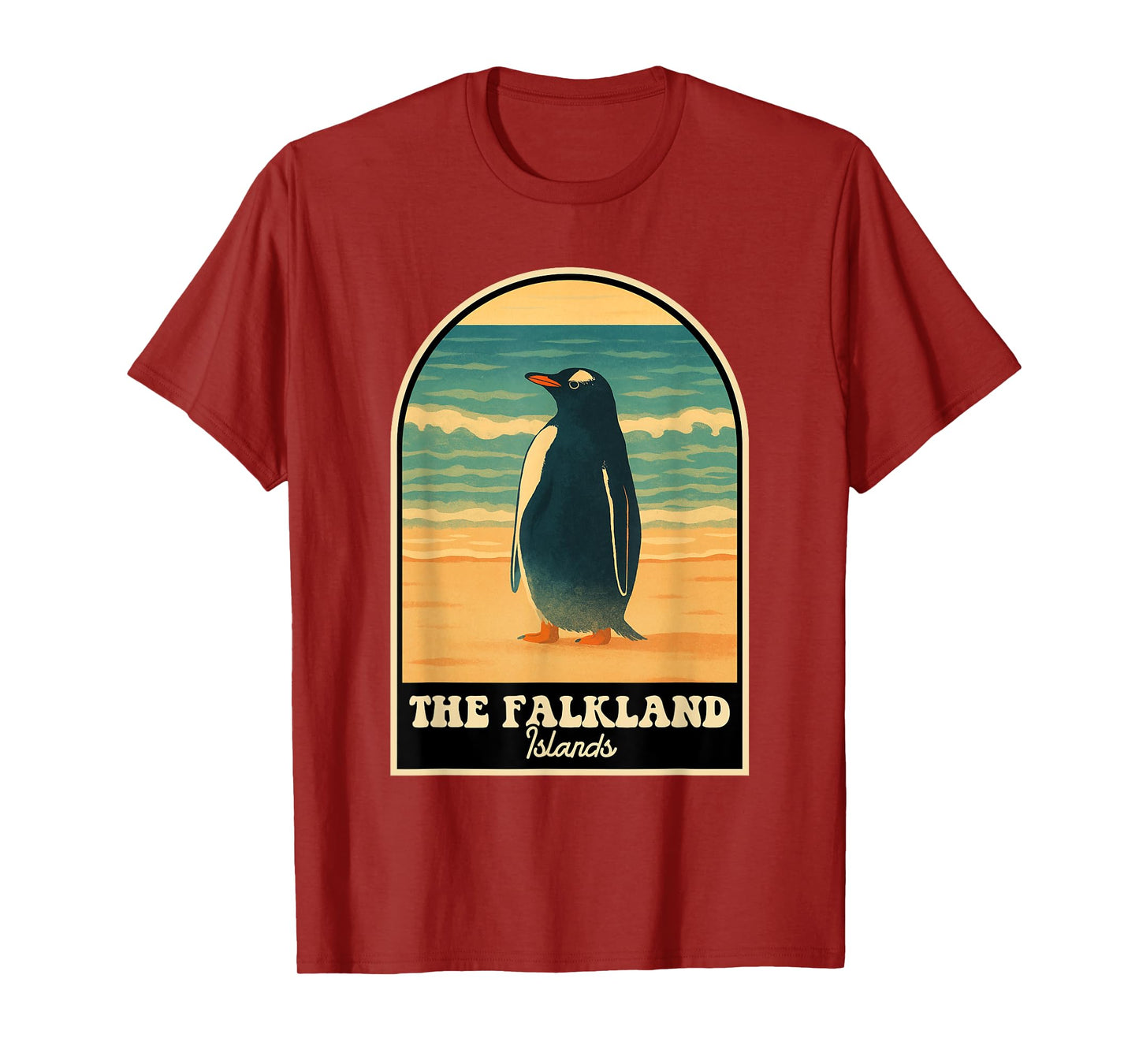 Falkland Islands Vintage Travel Design with Penguin Illustra T-Shirt