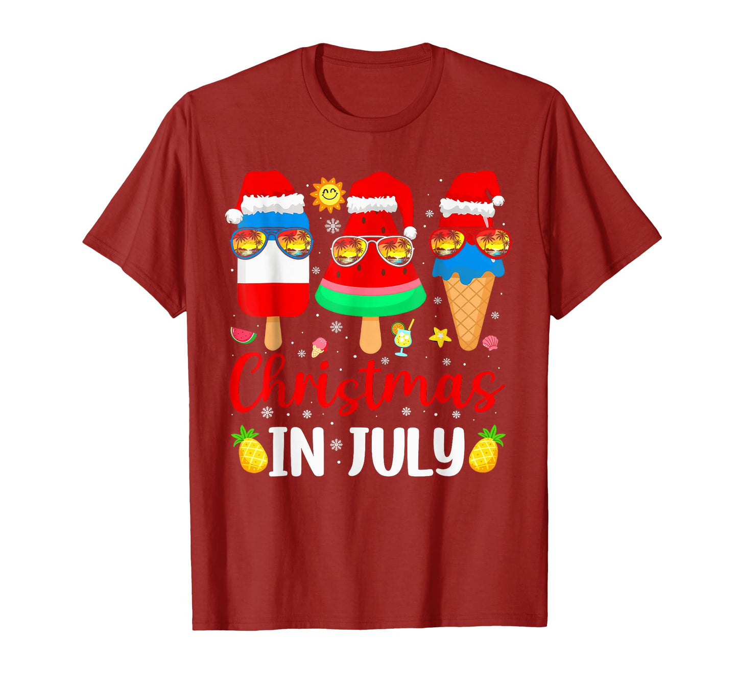 Christmas In July Xmas Hat Watermelon Ice Pops T-Shirt