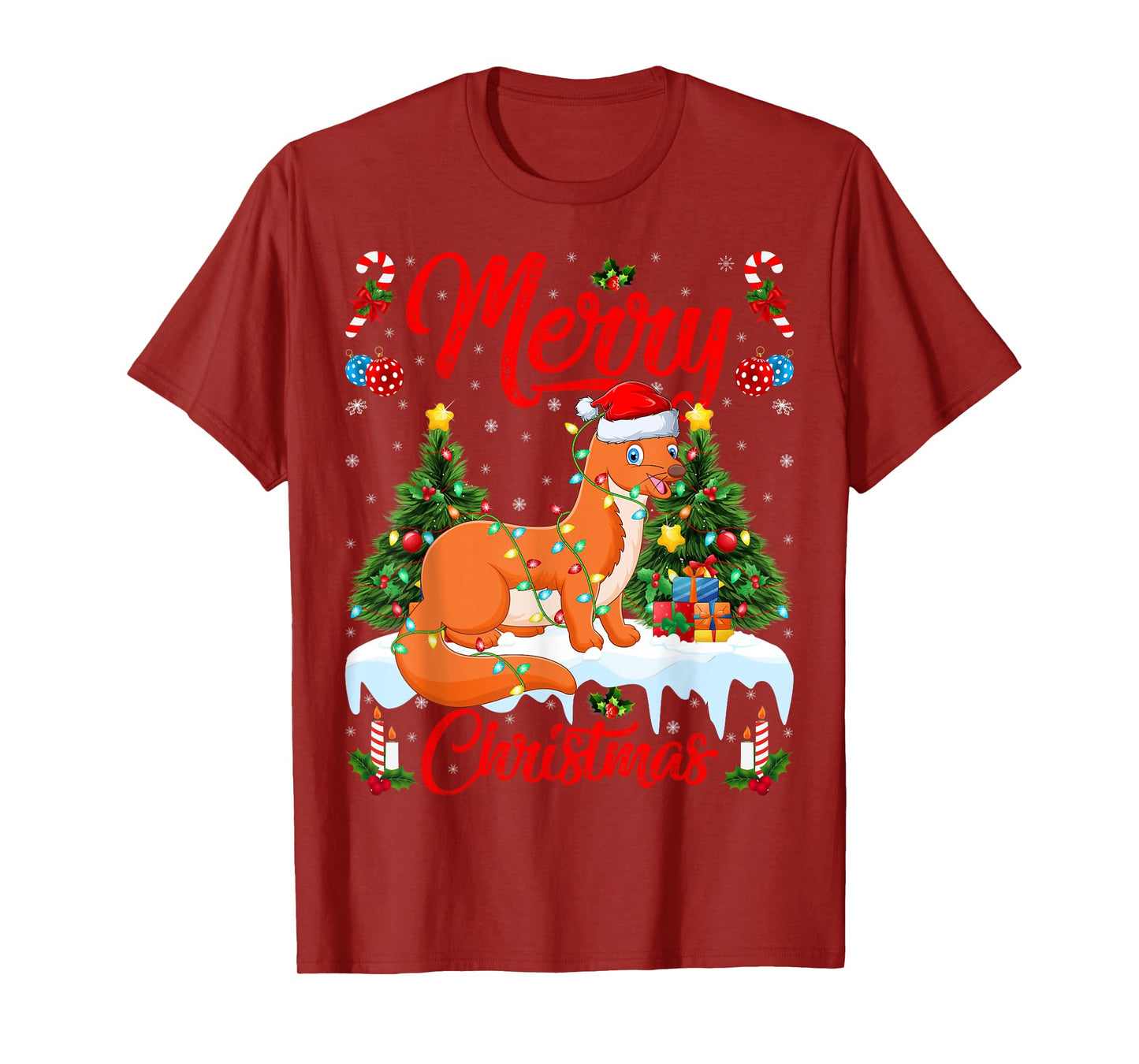 Weasel Merry Christmas Tree Lighting Weasel Xmas T-Shirt