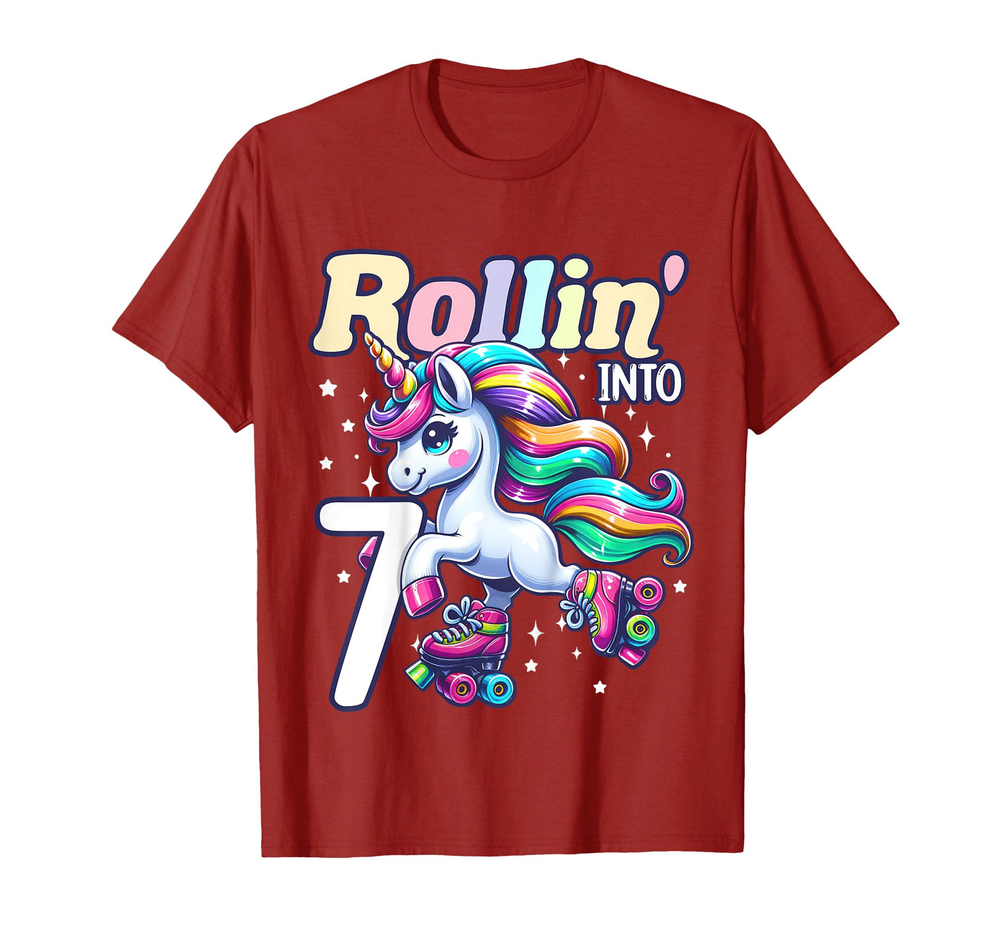Kids Unicorn Roller Skate 7th Birthday 7 Year Old Party Girls T-Shirt
