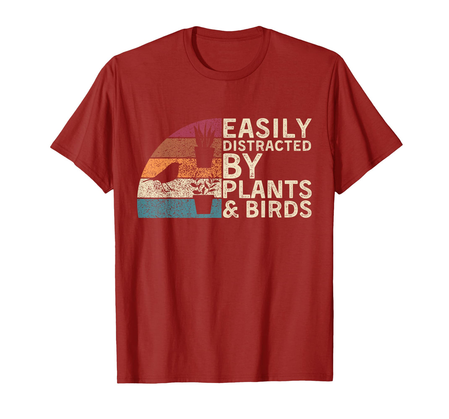 Retro Vintage Easily Distracted By Plants & Birds Funny T-Shirt