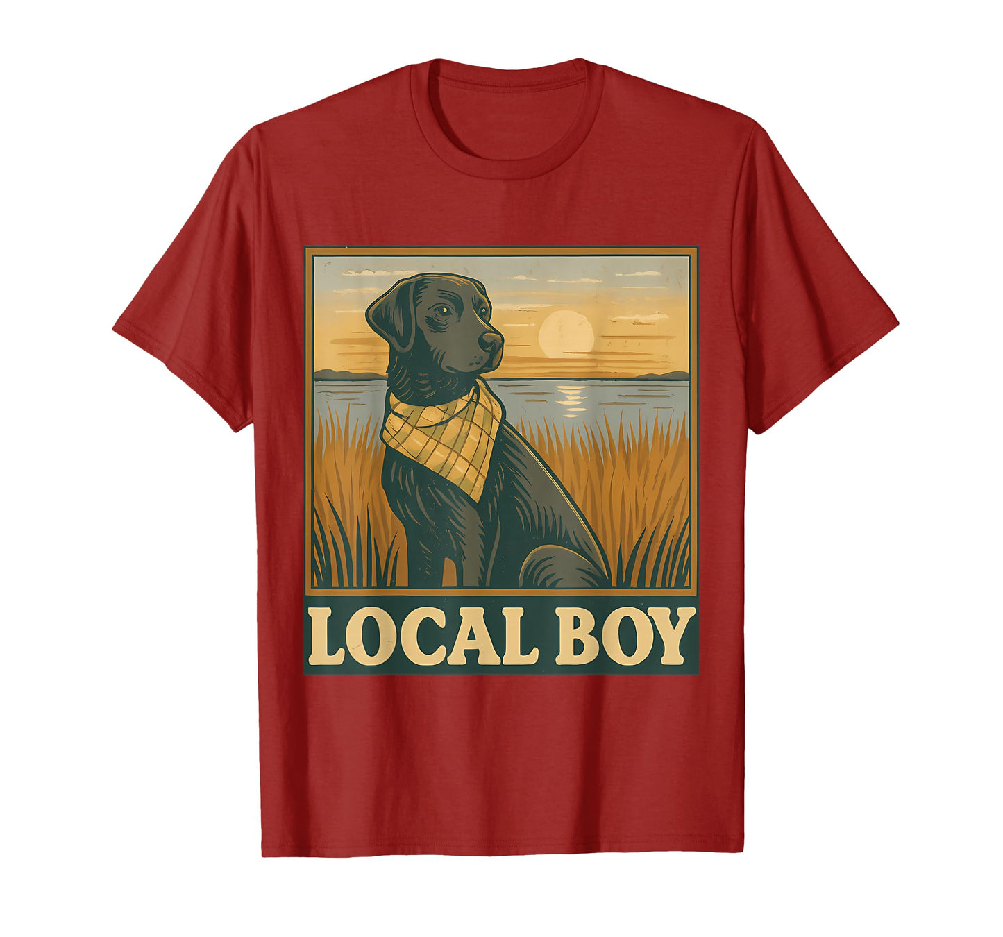 Local Boy Black Lab Hunting Dog Marsh Scene Sunset T-Shirt