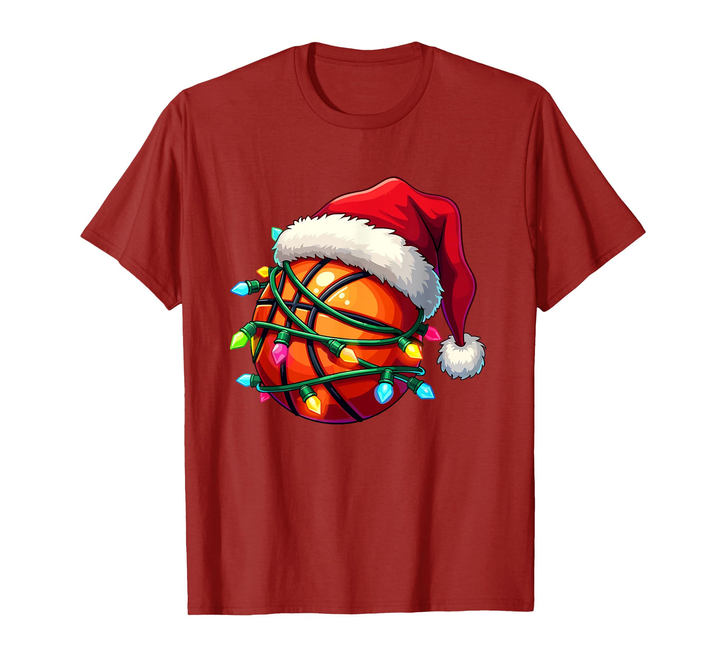 Funny Basketball Santa Hat Family Pajamas Christmas Lights T-Shirt