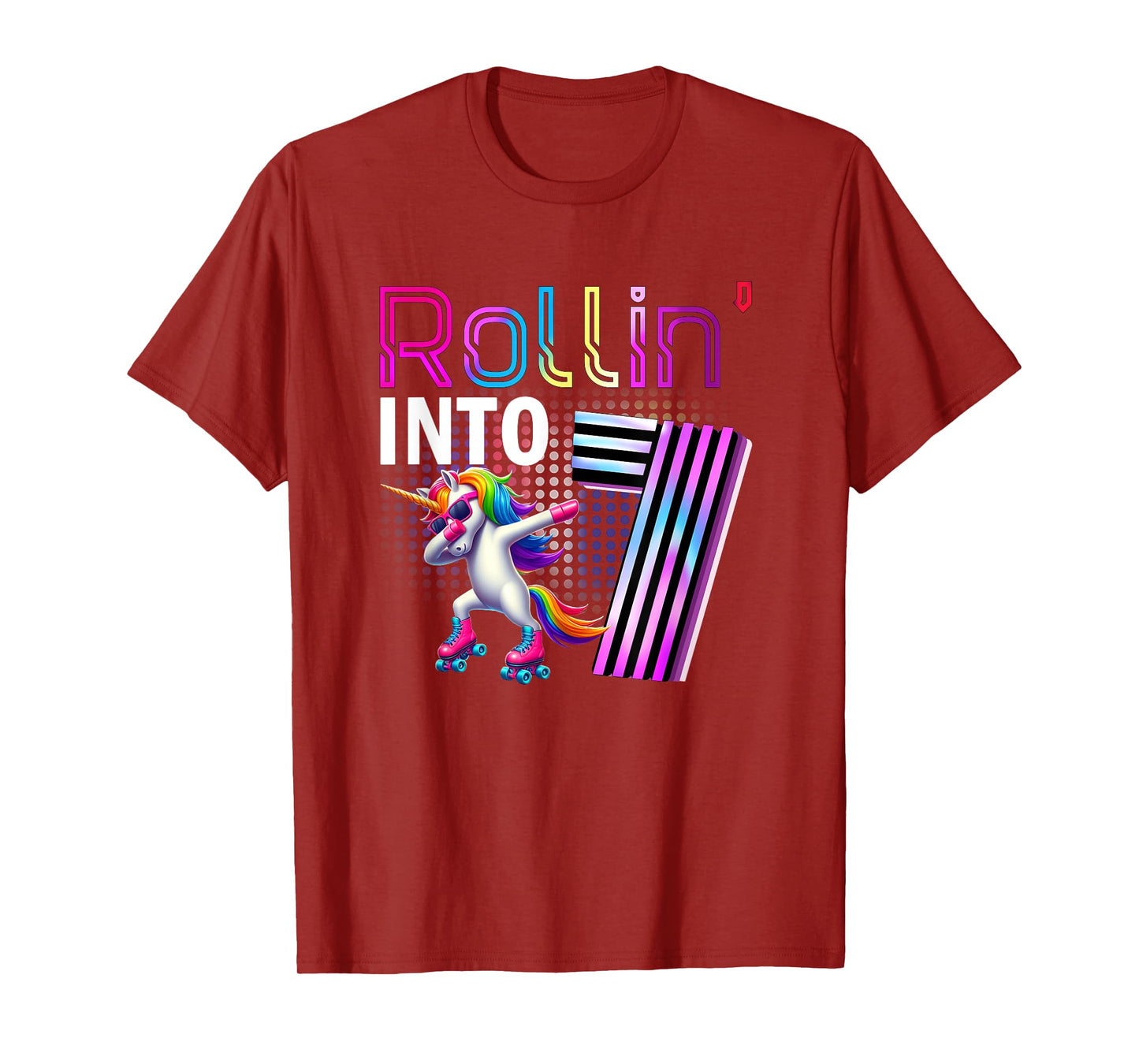 Rollin' into 7 Roller Skating Unicorn 7th Birthday Party T-Shirt