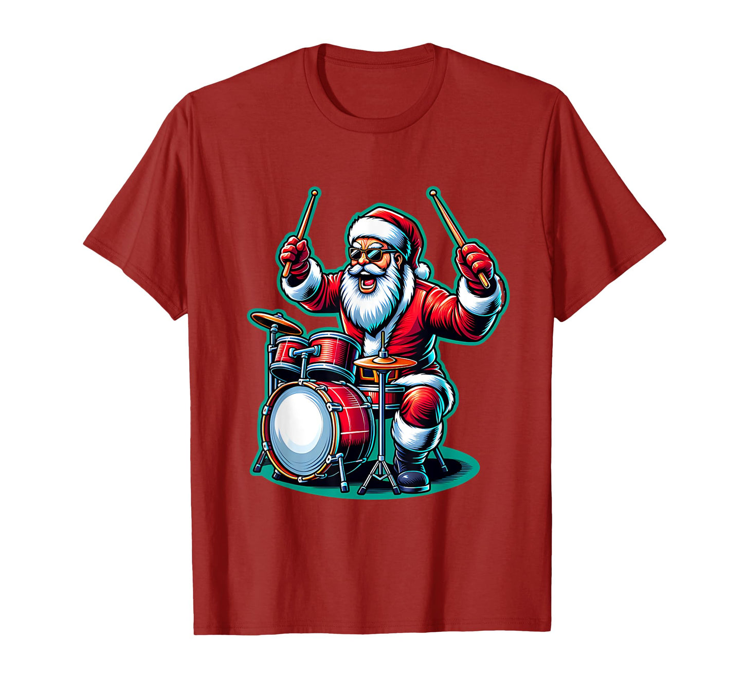 Rock & Roll Santa Xmas Drummer Drums Christmas Music T-Shirt