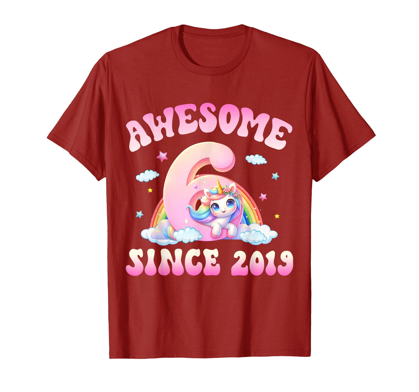 Cute Unicorn 6 Years Old Awesome Since 2019 6th Birthday T-Shirt