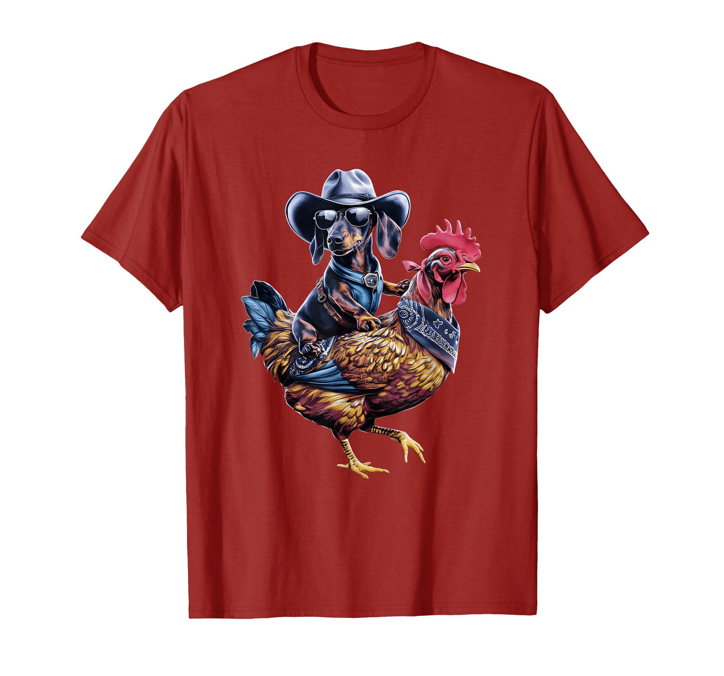 Dachshund Wiener cowboy riding a Chicken for dog lovers T-Shirt