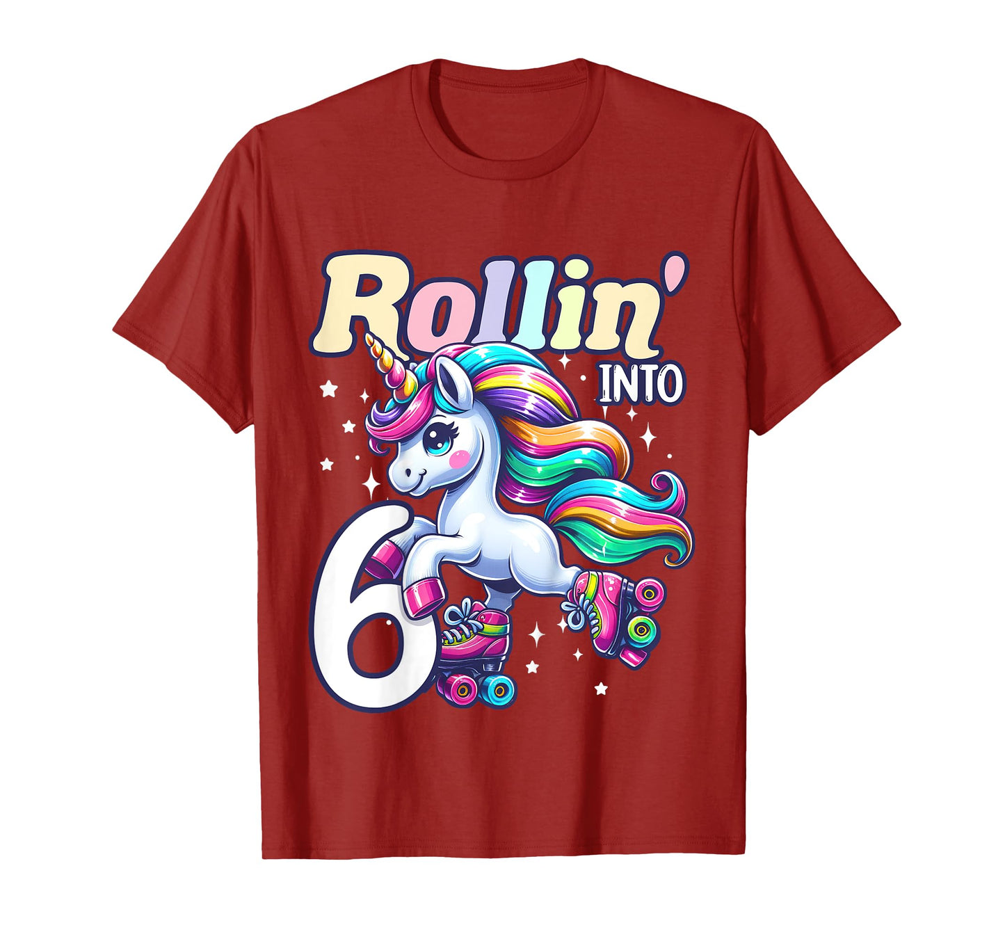 Kids Unicorn Roller Skate 6th Birthday 6 Year Old Party Girls T-Shirt
