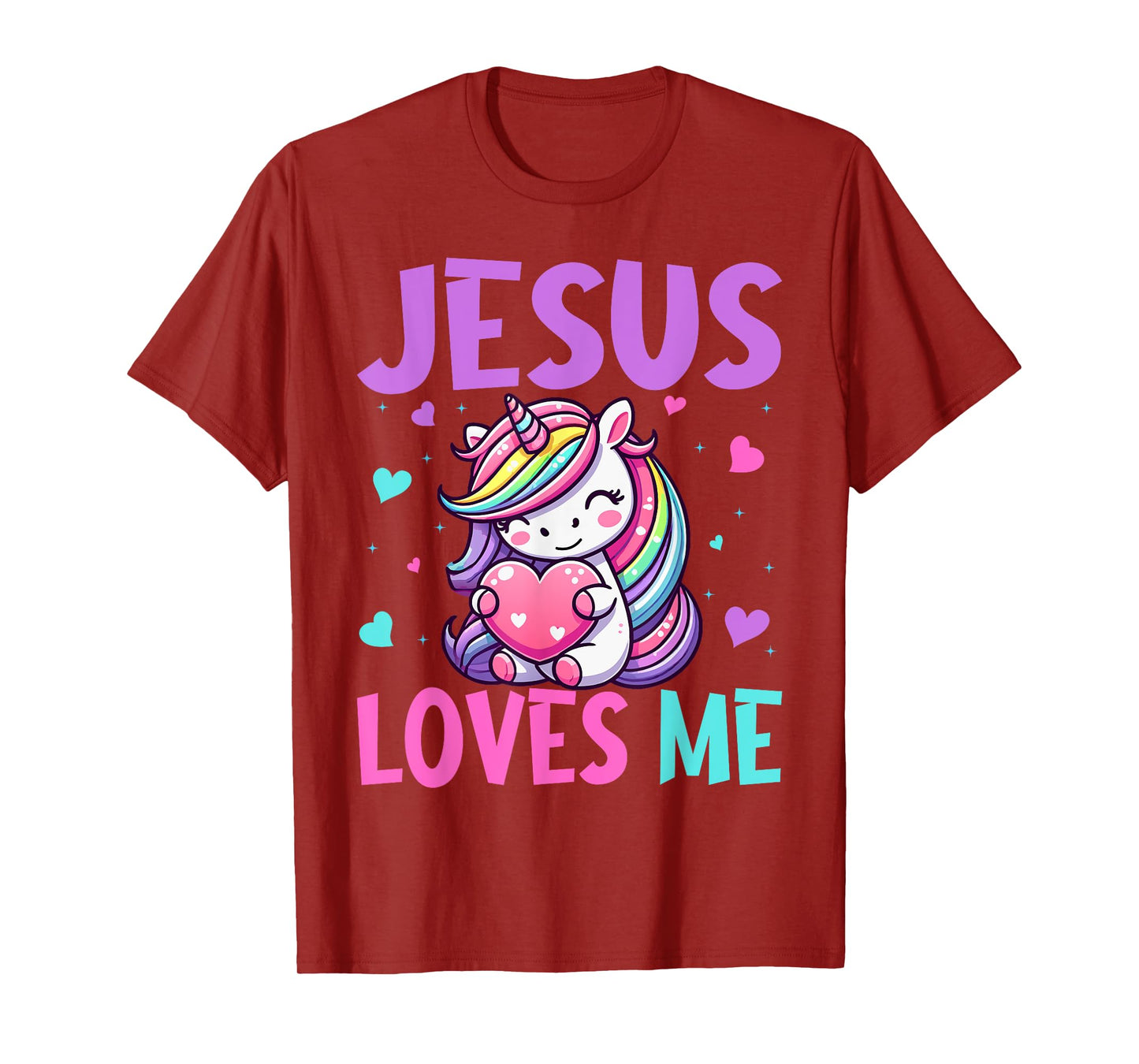 Kids Jesus Loves Me Christian Bible Girls Rainbow Unicorn T-Shirt