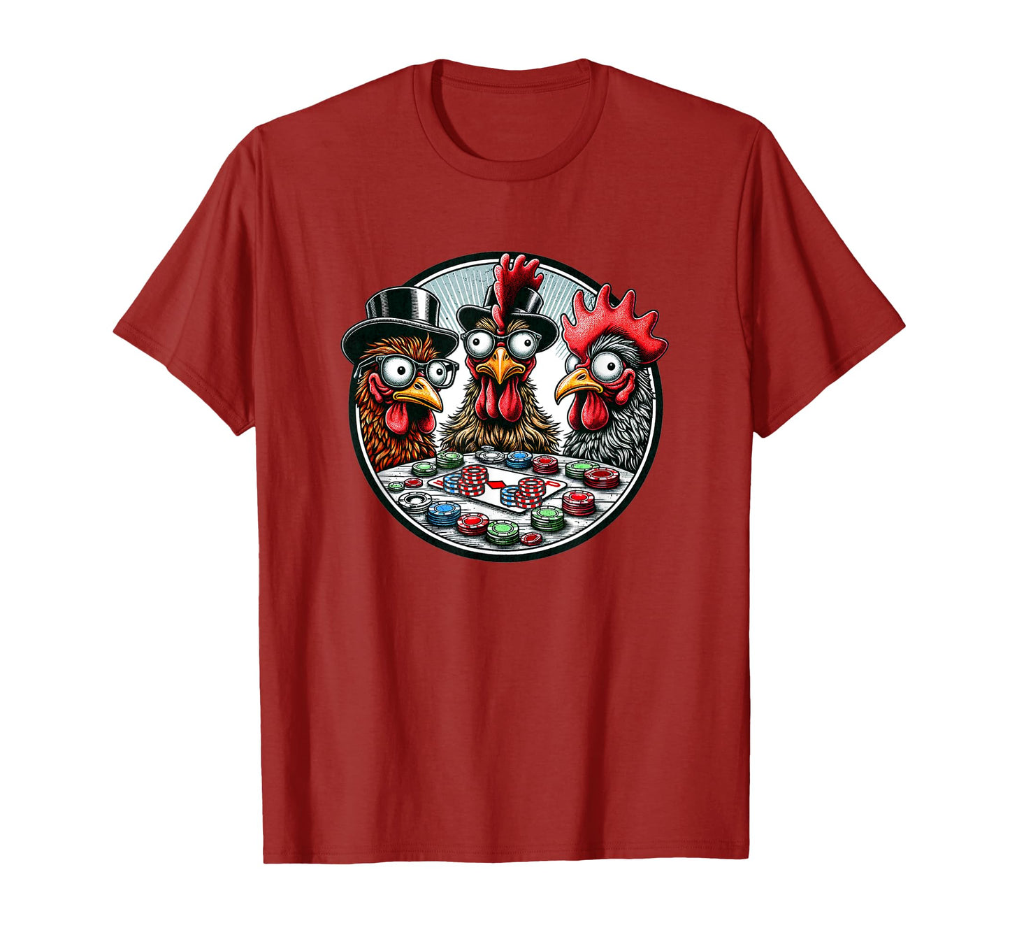 Funny Chickens Playing Poker Chips Nerdy Card Players Swag T-Shirt