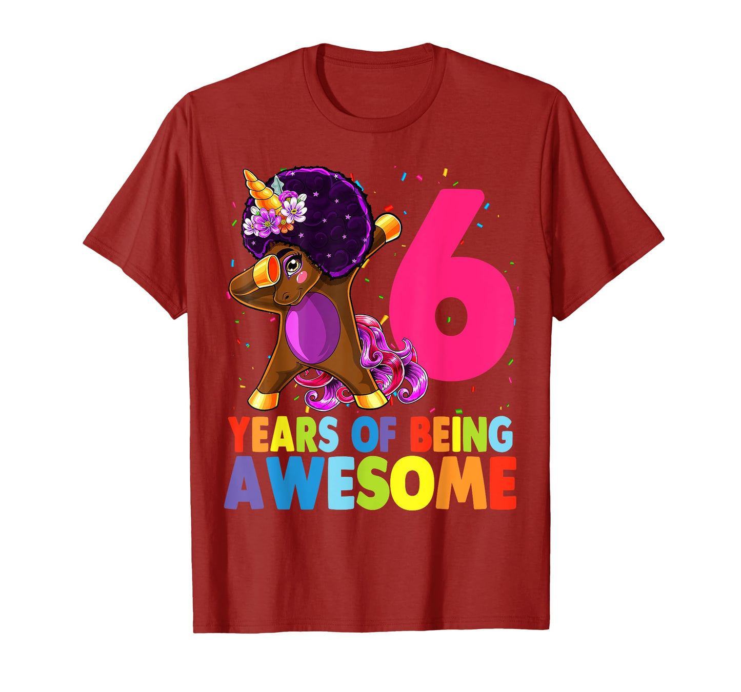6th Birthday Dabbing Unicorn Afro Party Gift 6 Years Old T-Shirt