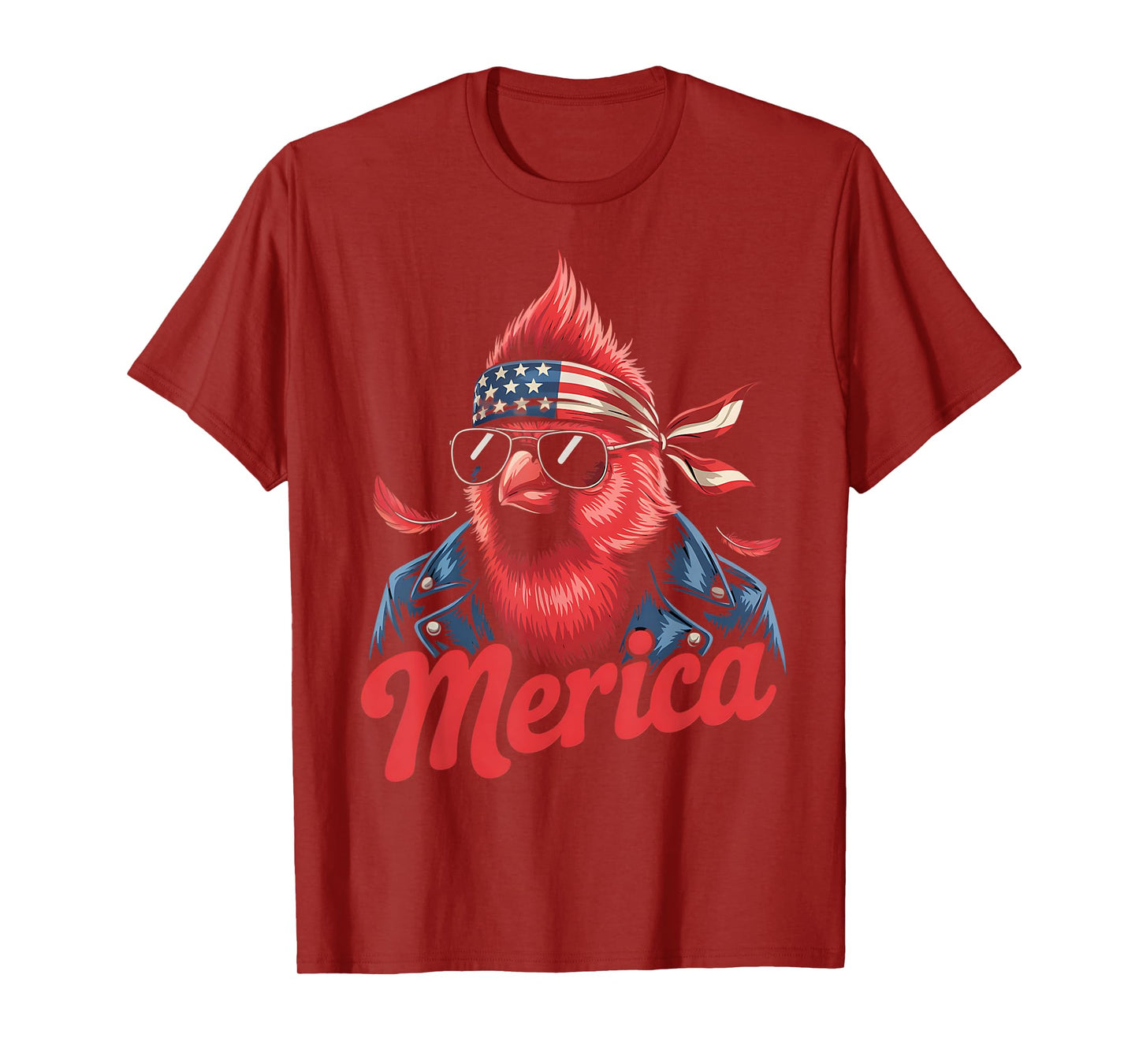 Northern cardinal Bird Lover Sunglasses USA Flag 4th of July T-Shirt