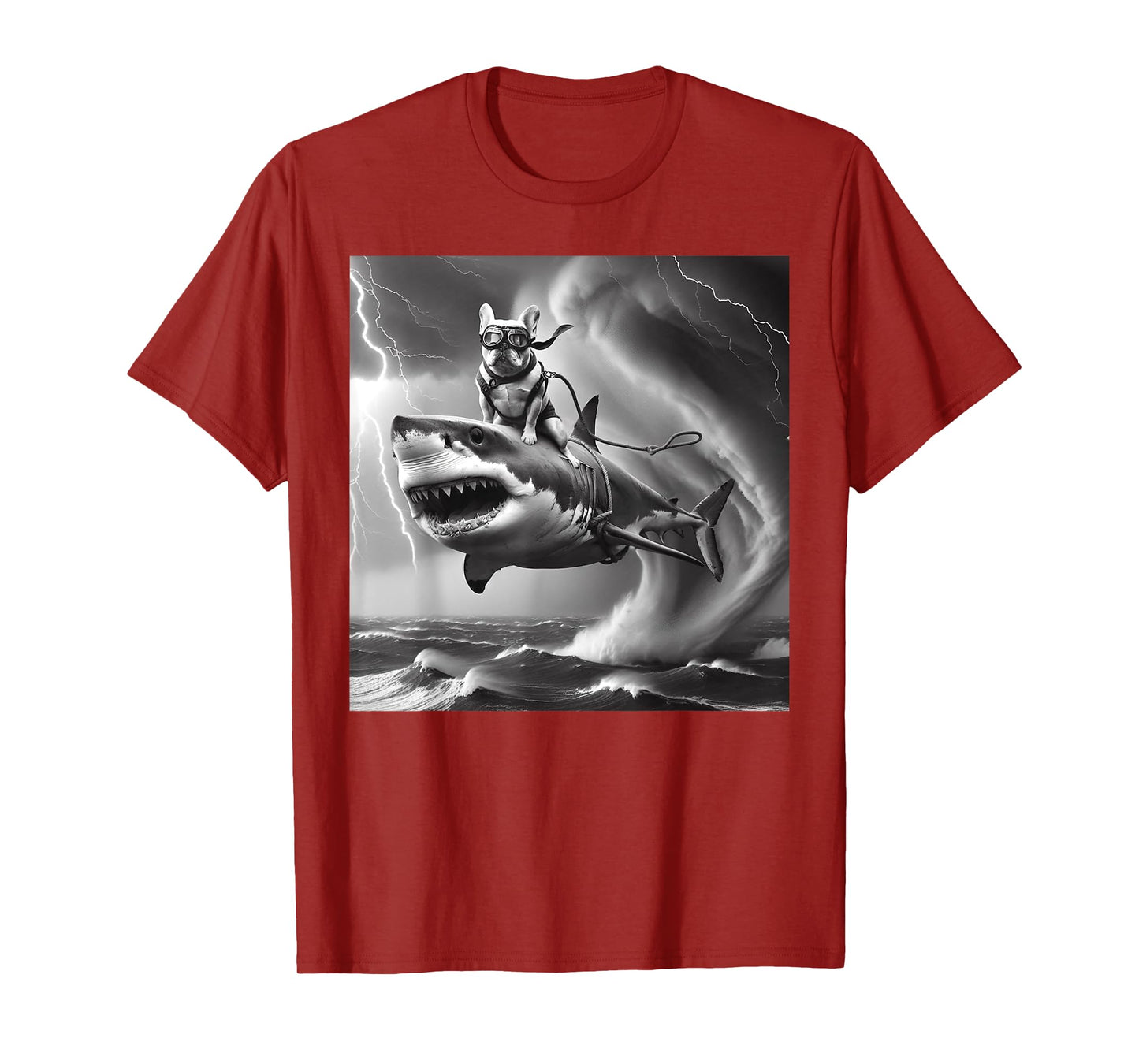 Funny Dog Bulldog Riding a Shark in Tornado Meme T-Shirt