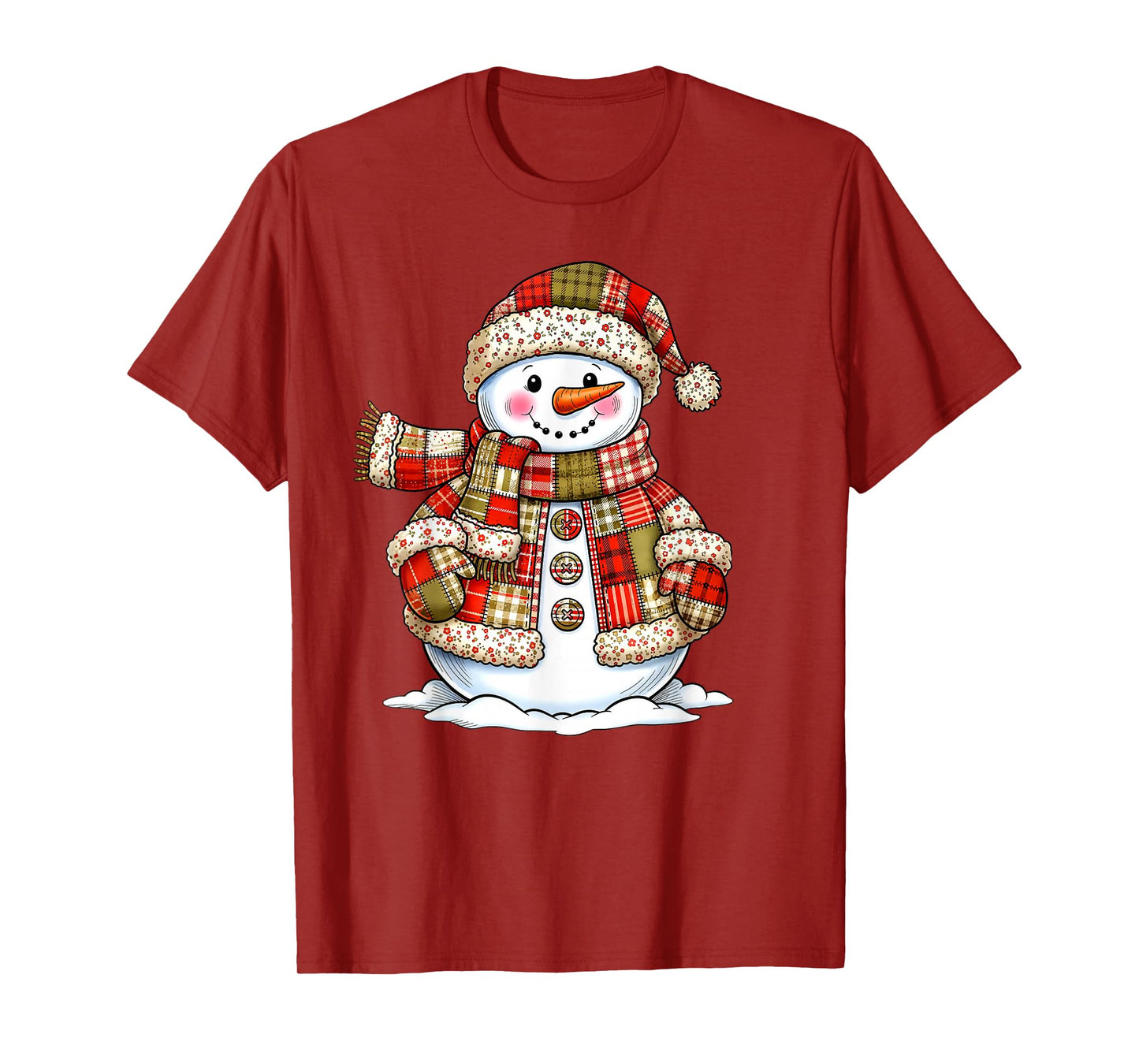 Cute Patchwork Snowman Merry Christmas Xmas Holiday Pajamas T-Shirt