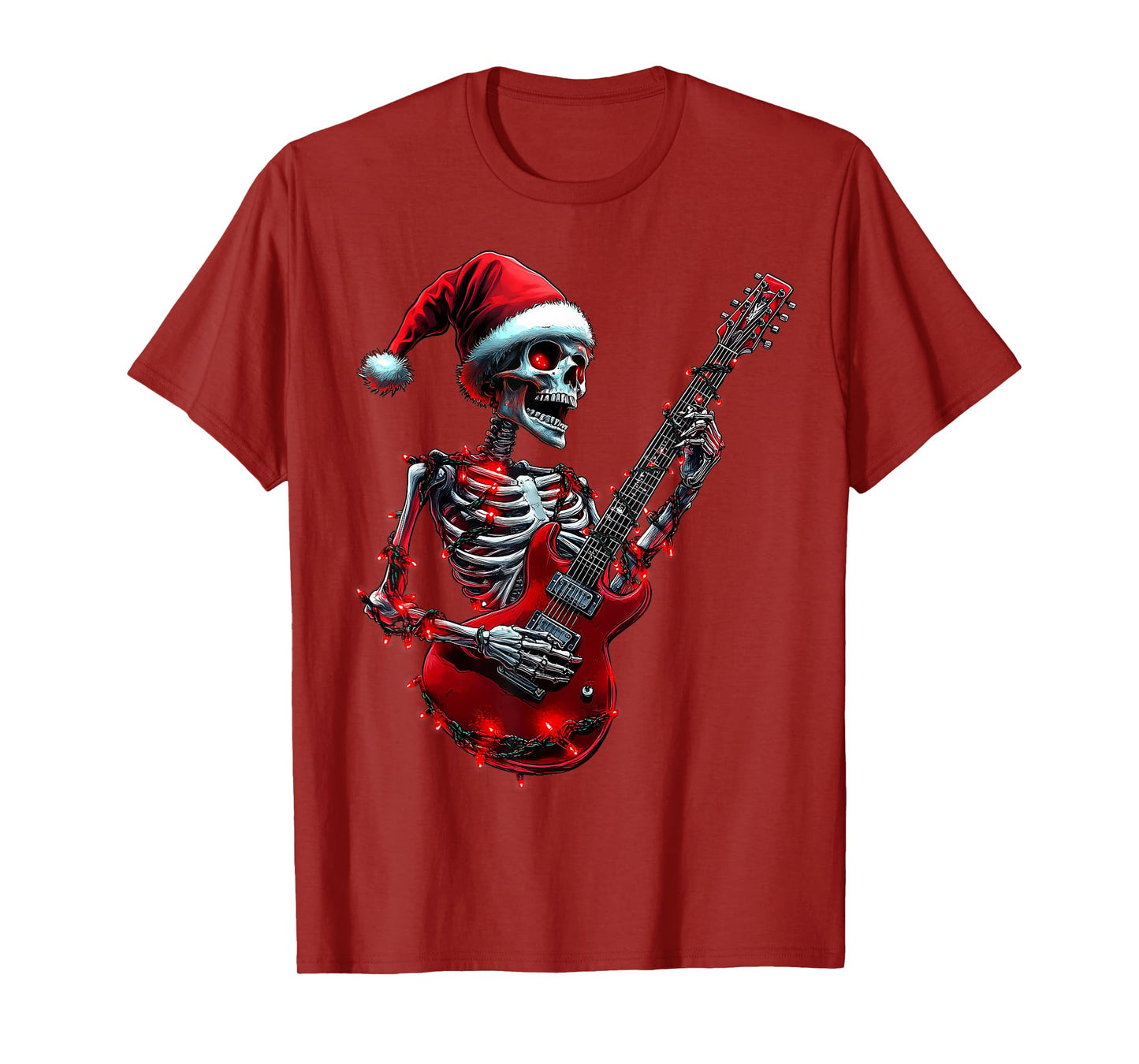 Christmas Skeleton Skull Playing Guitar Rock & Roll Music T-Shirt