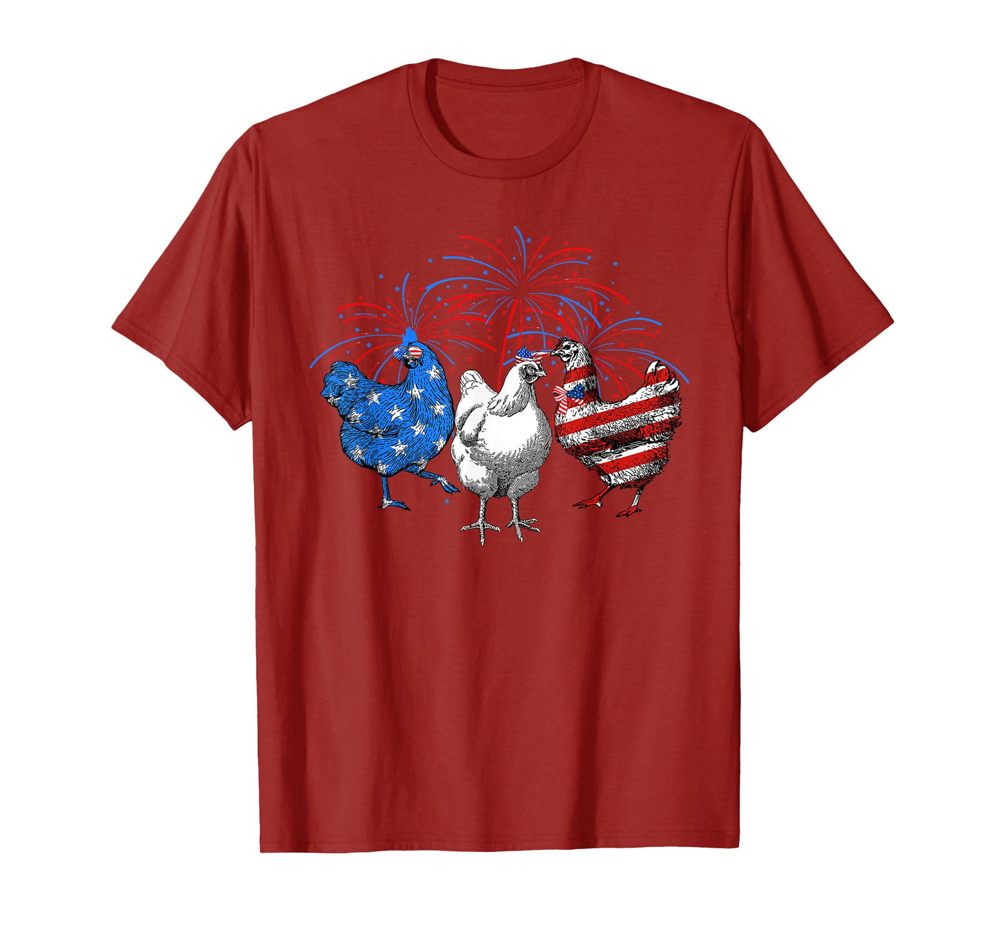 USA Flag Chicken Fireworks Patriotic 4th of July Women Kids Men T-Shirt