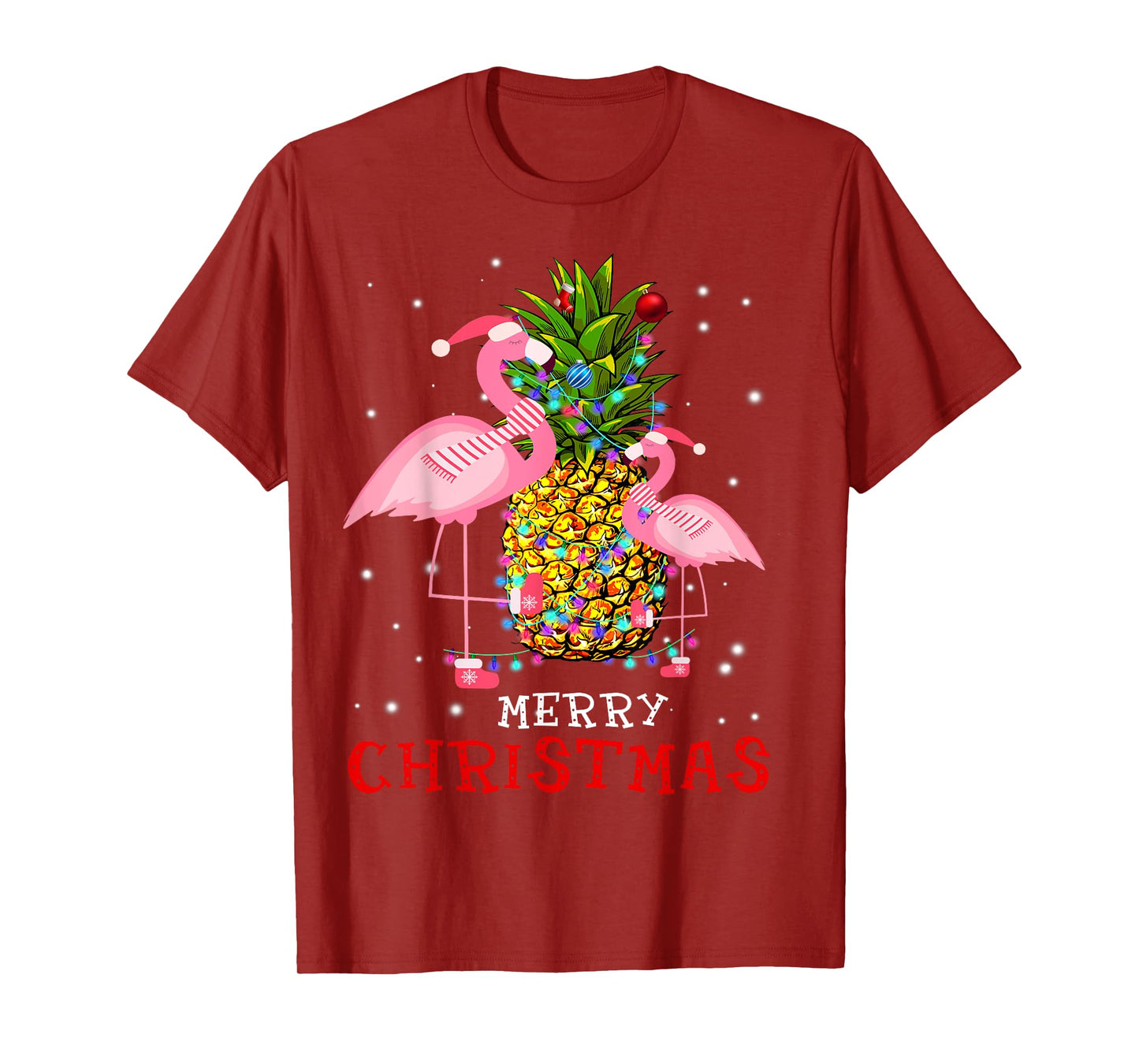 Flamingo Christmas Tree Pineapple Xmas Light Merry Christmas T-Shirt