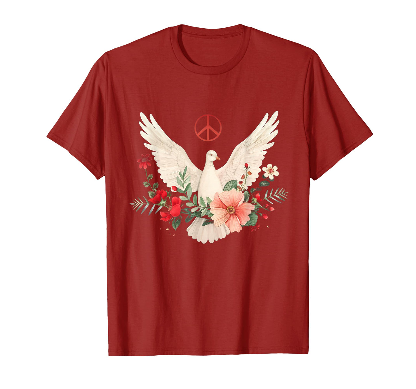 Peace Sign Dove White Pigeon Bird Vintage Flowers T-Shirt