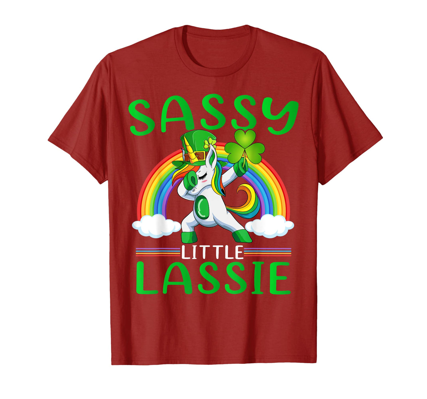 Sassy Little Lassie Rainbow Dabbing Unicorn St Patrick's Day T-Shirt
