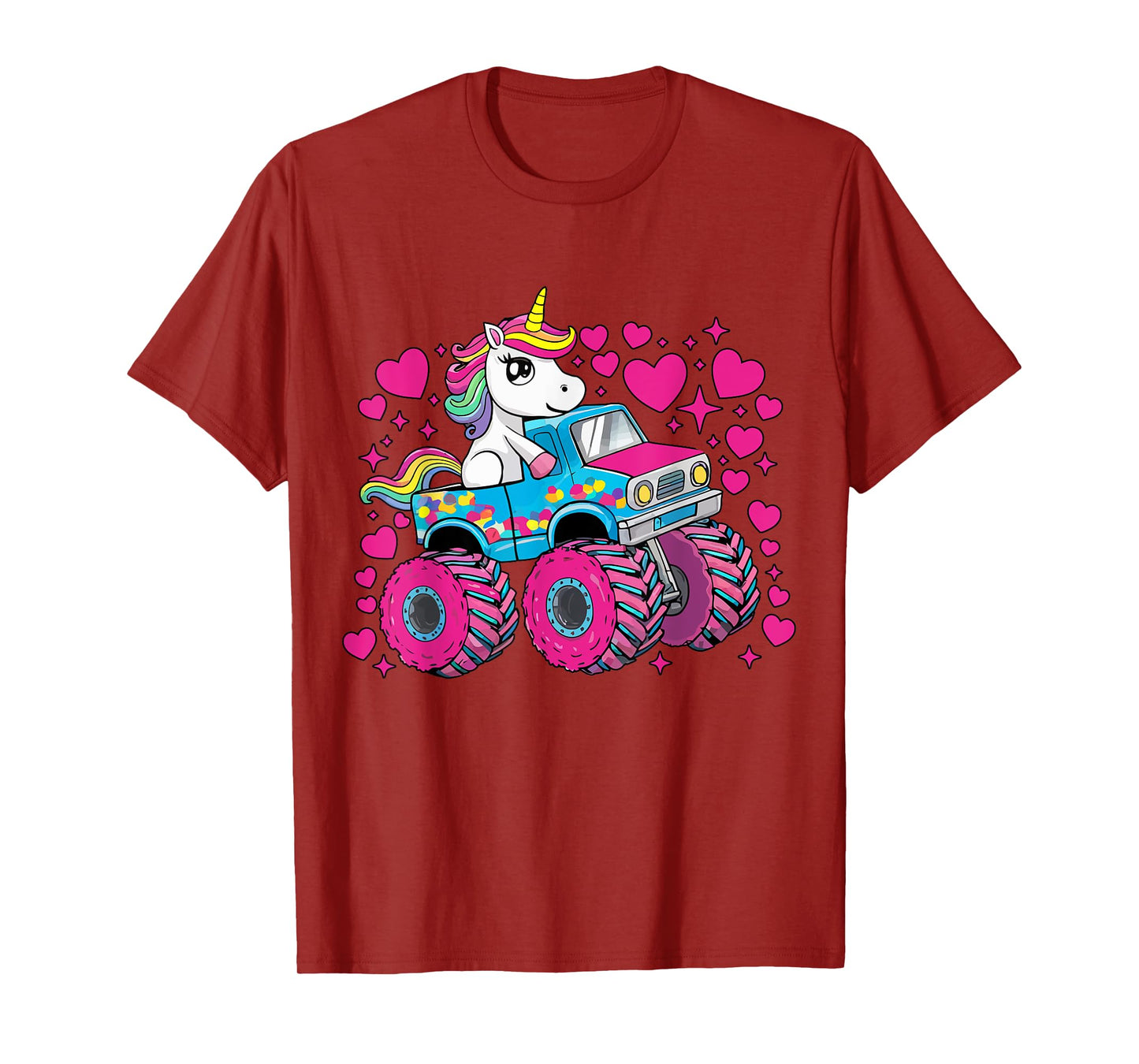 Funny Cute Unicorn Riding A Pink Monster Truck Girls Toddler T-Shirt