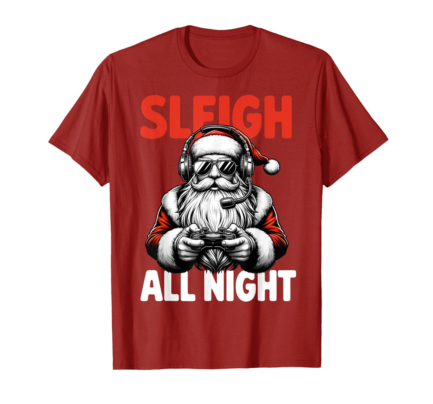 Christmas Gamer Boys Sleigh All Night Video Game Santa Xmas T-Shirt