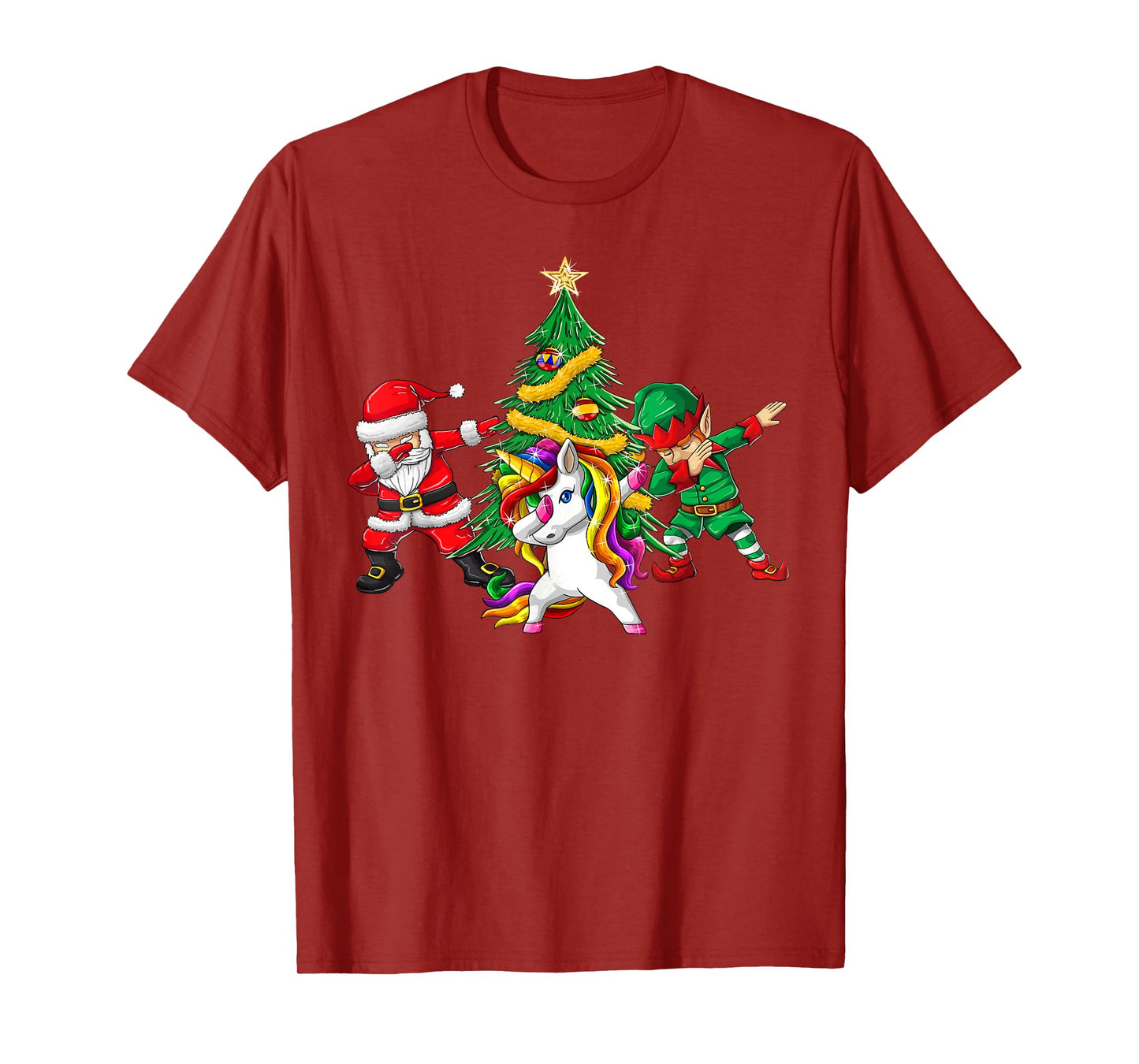 Dabbing Santa Elf Unicorn Christmas Tree Kids Boy Girl Gifts T-Shirt