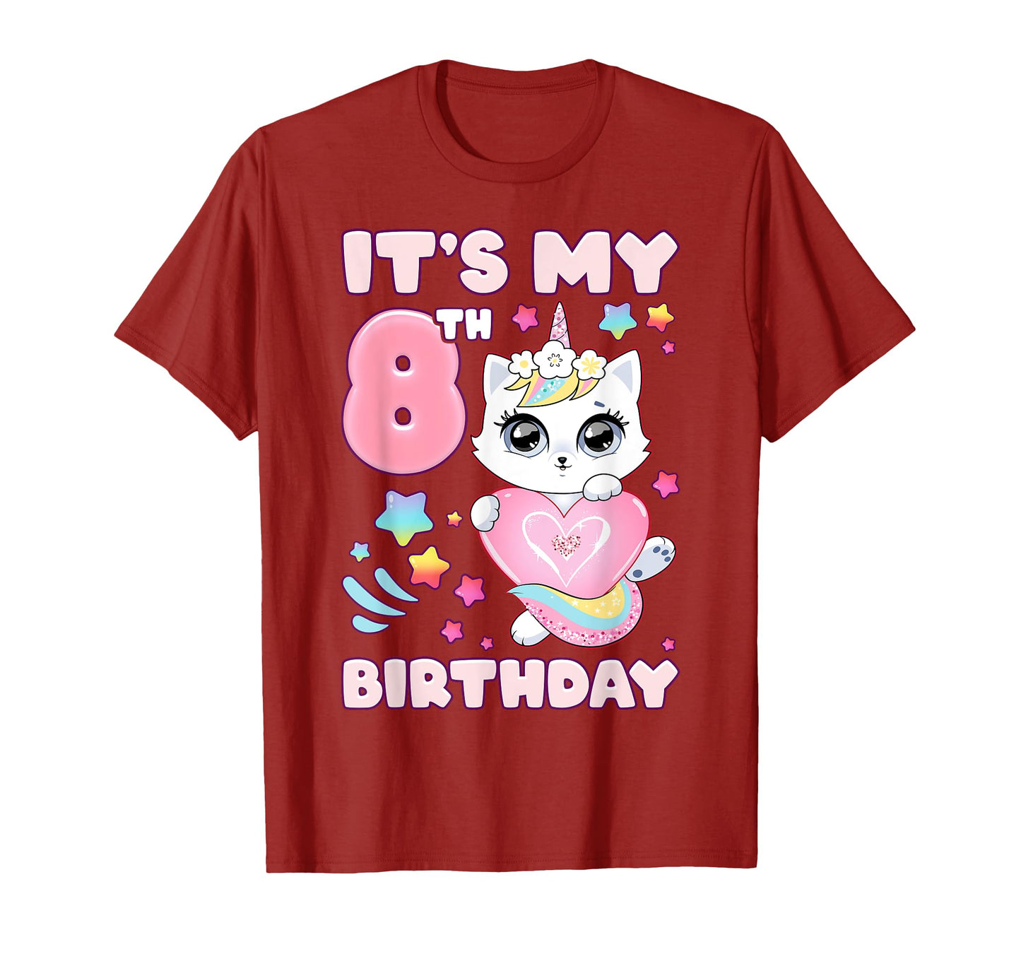 Birthday girl 8 years old cat unicorn 8th birthday T-Shirt