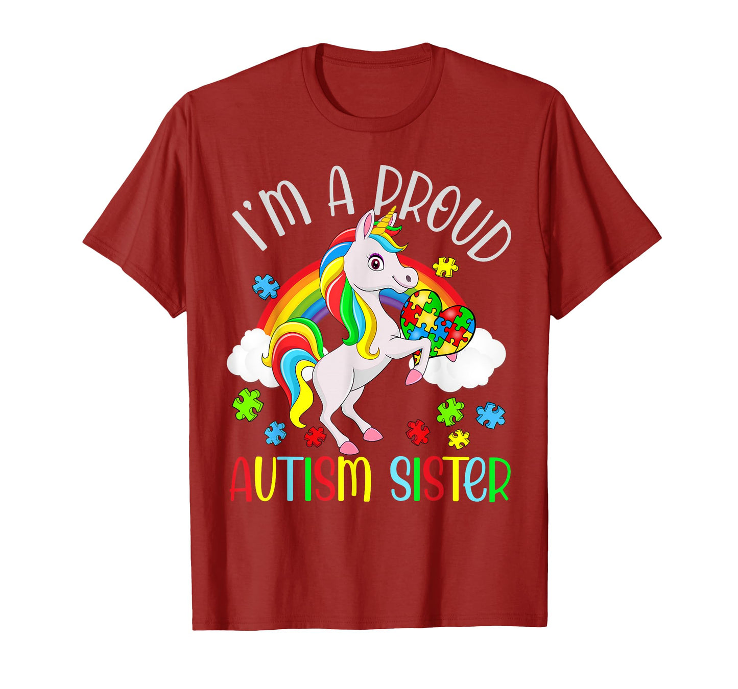 Proud Sister Autism Awareness Cute Unicorn Puzzle Piece T-Shirt