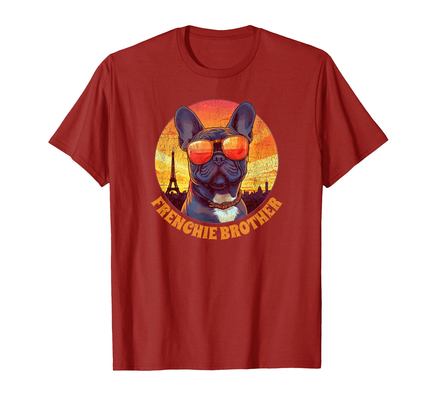 Frenchie Brother French Bulldog in Paris Vintage Sunset Men Kids T-Shirt