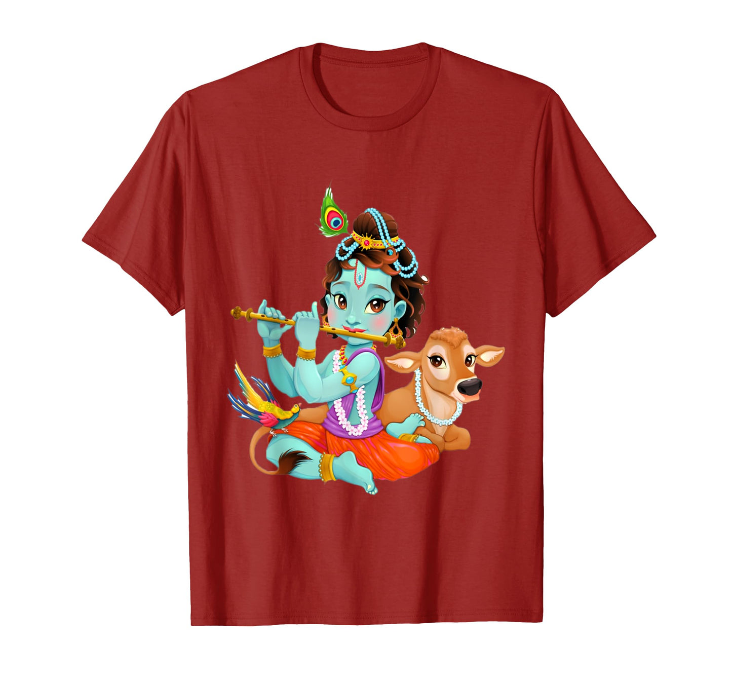 Hindu god Lord Shri Krishna with a Cow and a Bird T-Shirt