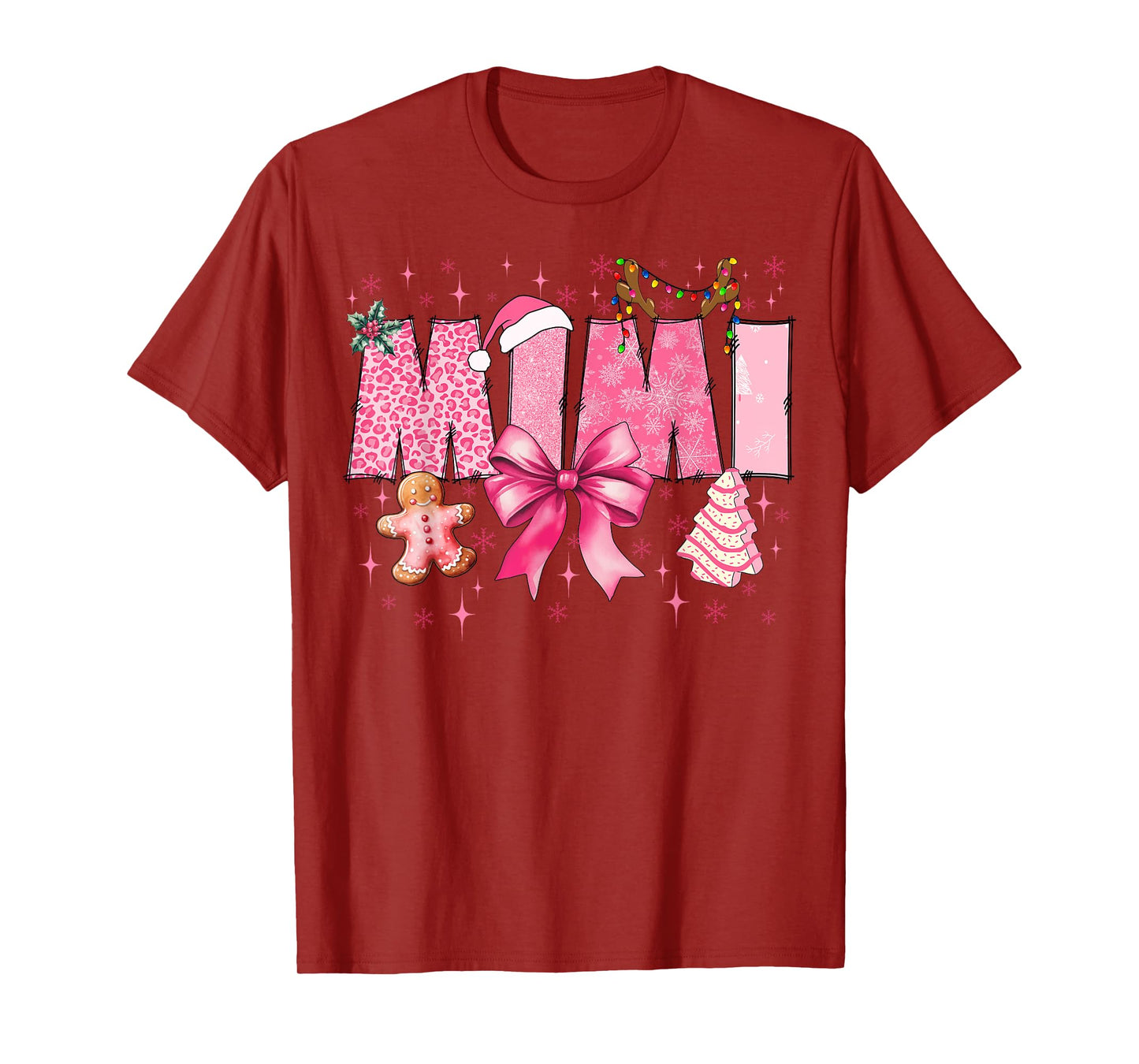 Mimi Cute Pink Coquette Bow Christmas Matching Family Xmas T-Shirt