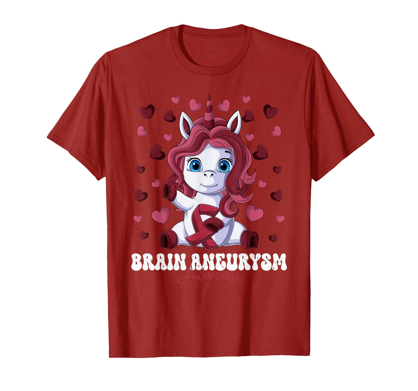 Brain Aneurysm Awareness Month Burgundy Ribbon Unicorn T-Shirt