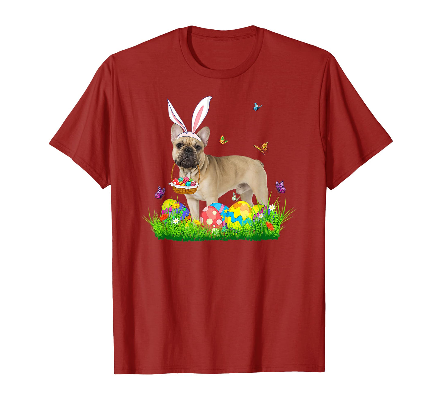 Bunny French Bulldog With Egg Basket Easter Hunting Egg Men Women T-Shirt