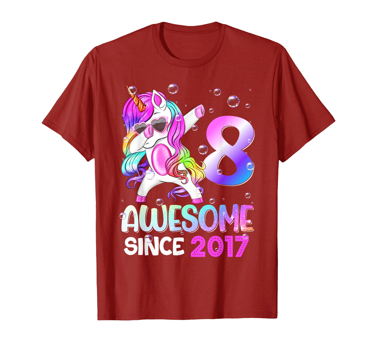 Awesome Since 2017 Dabbing Unicorn 8th Birthday T-Shirt