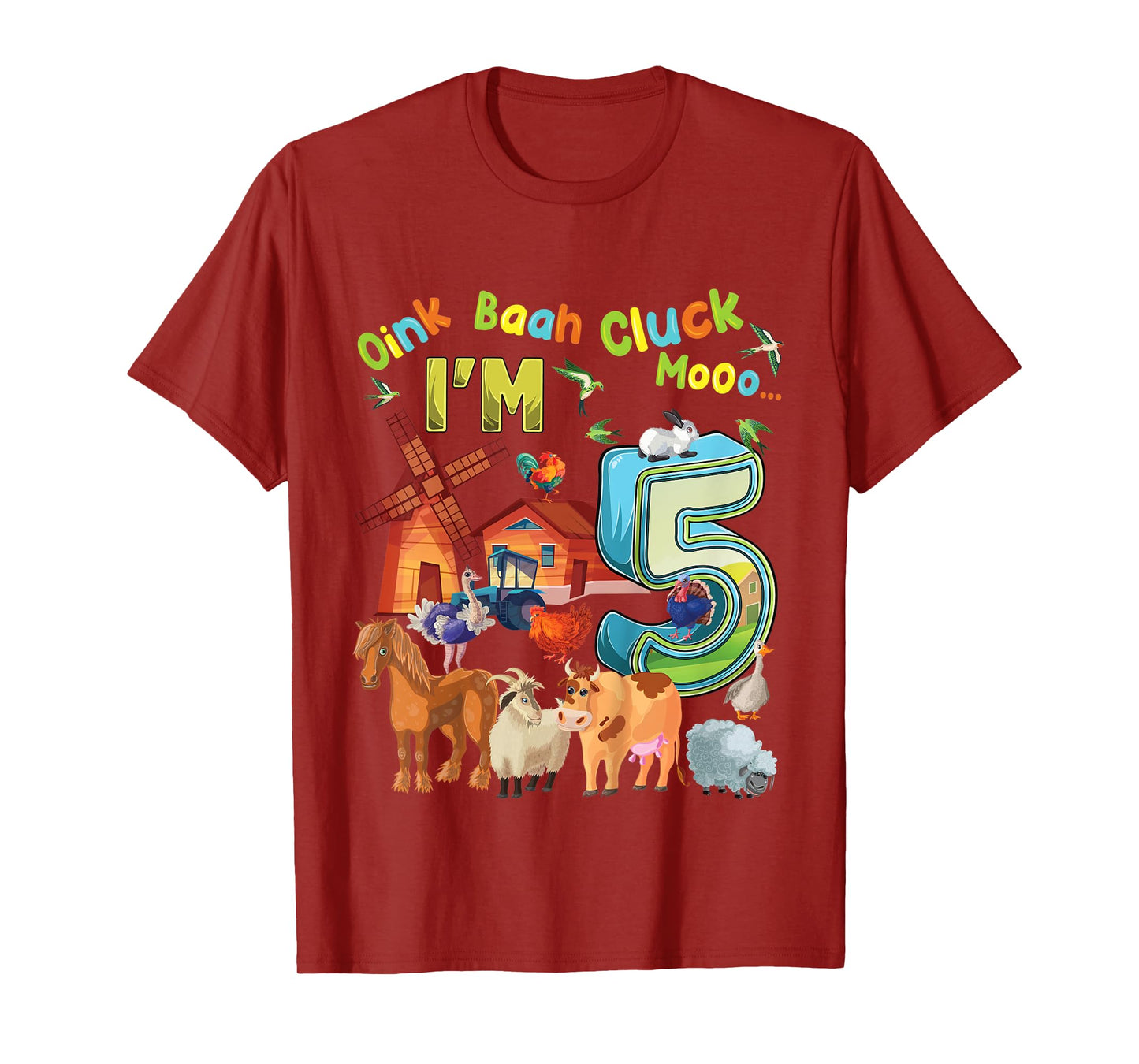 Kids Barnyard 5th Birthday Farm Animals 5 Years Old Farming T-Shirt