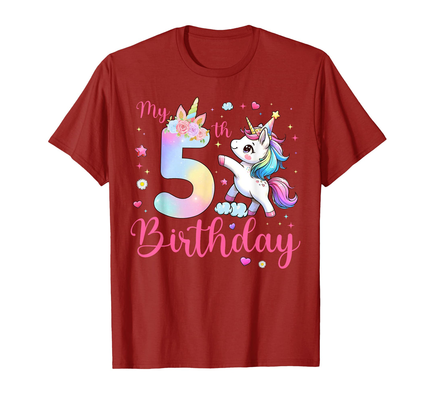 Cute Unicorn 5 Years Old My 5th Birthday Unicorn Girl Kids T-Shirt