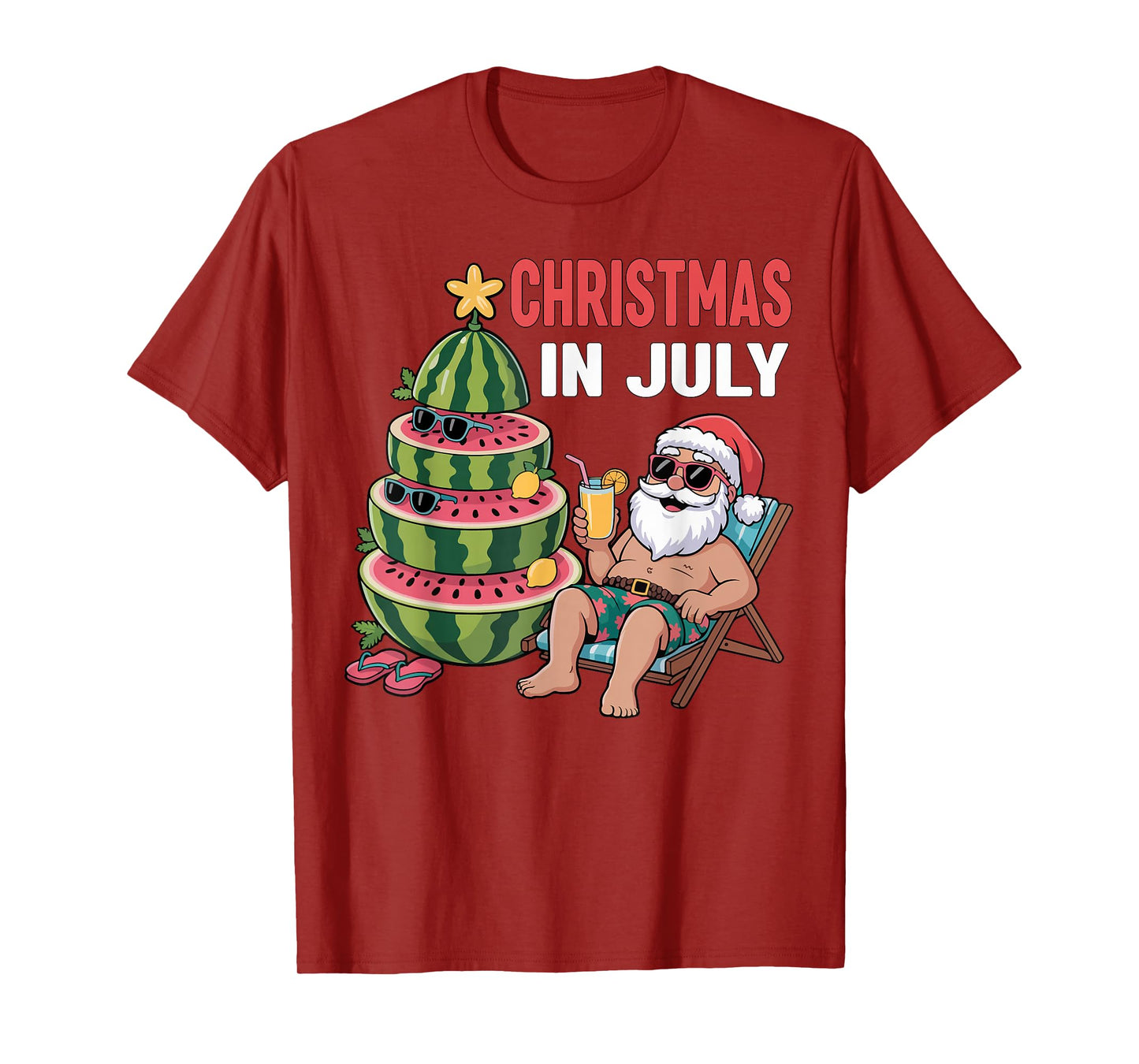 Christmas In July Santa Beach Watermelon Kids Toddler Youth T-Shirt