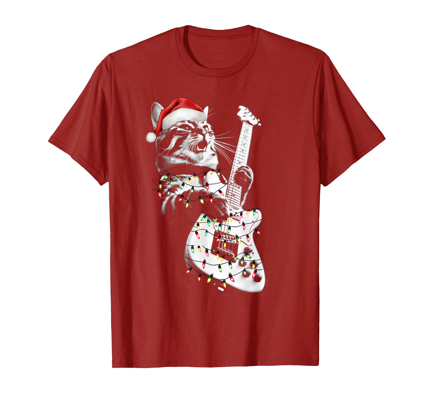 Rock Cat Playing Guitar Funny Guitar Cat Christmas Group T-Shirt for Men Women Kids