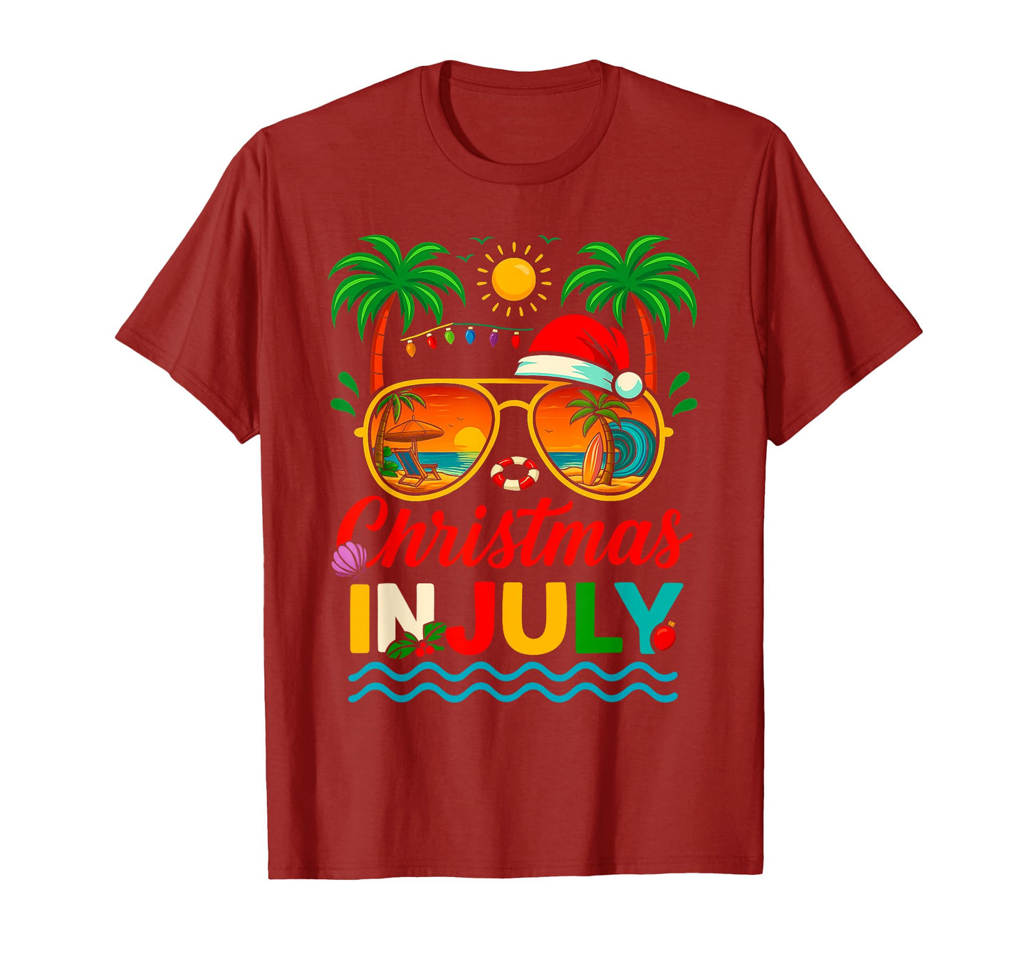 Santa Claus Sunglasses Beach Christmas in July Men Women Kid T-Shirt