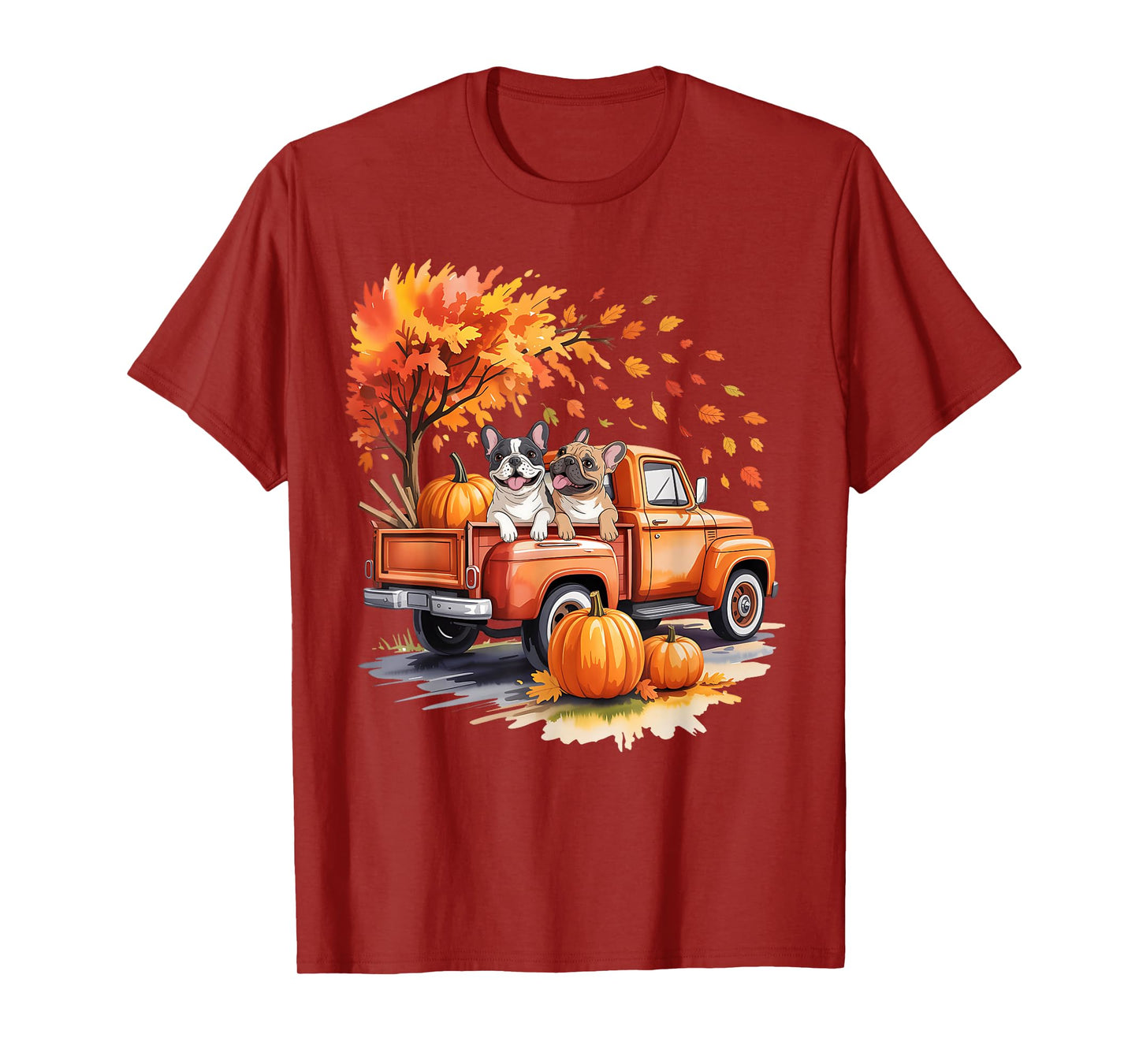 French Bulldog Truck Pumpkin Autumn Fall Leaves Thanksgiving T-Shirt