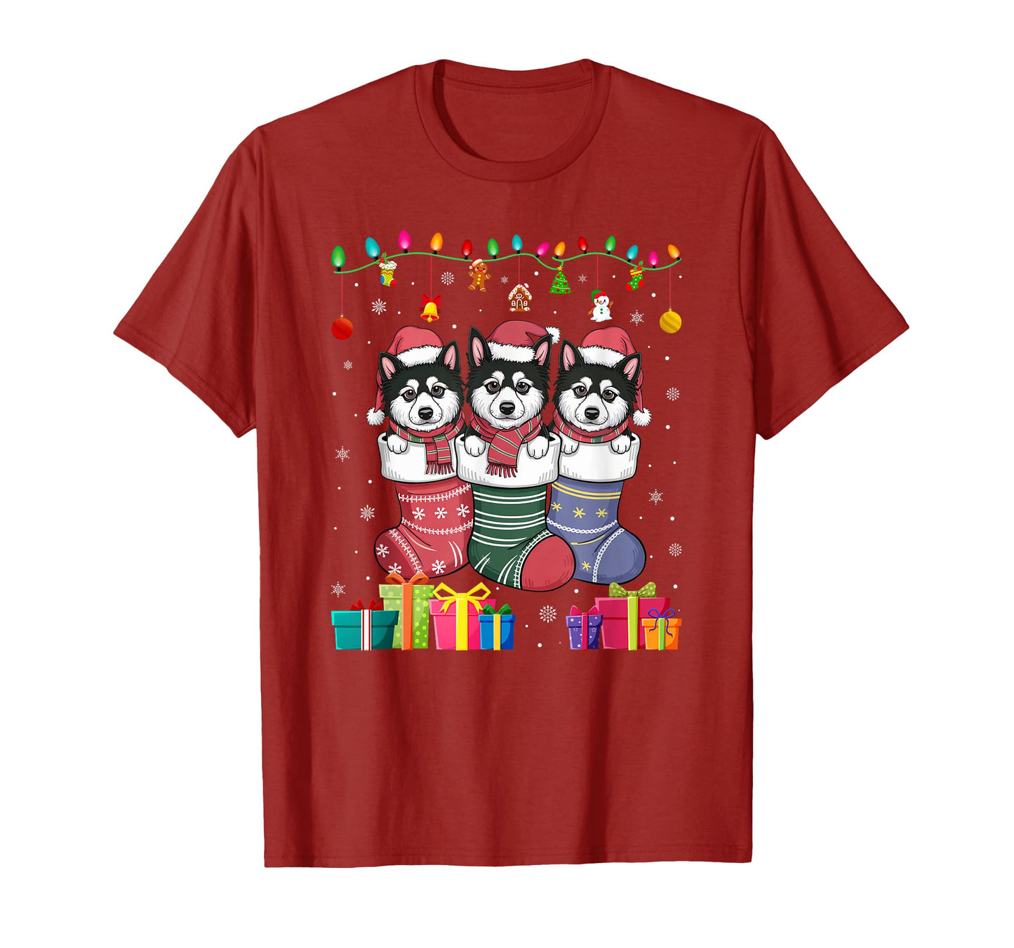 Three Alaskan Klee Kai Dog in Sock Funny Boys Girls Xmas T-Shirt