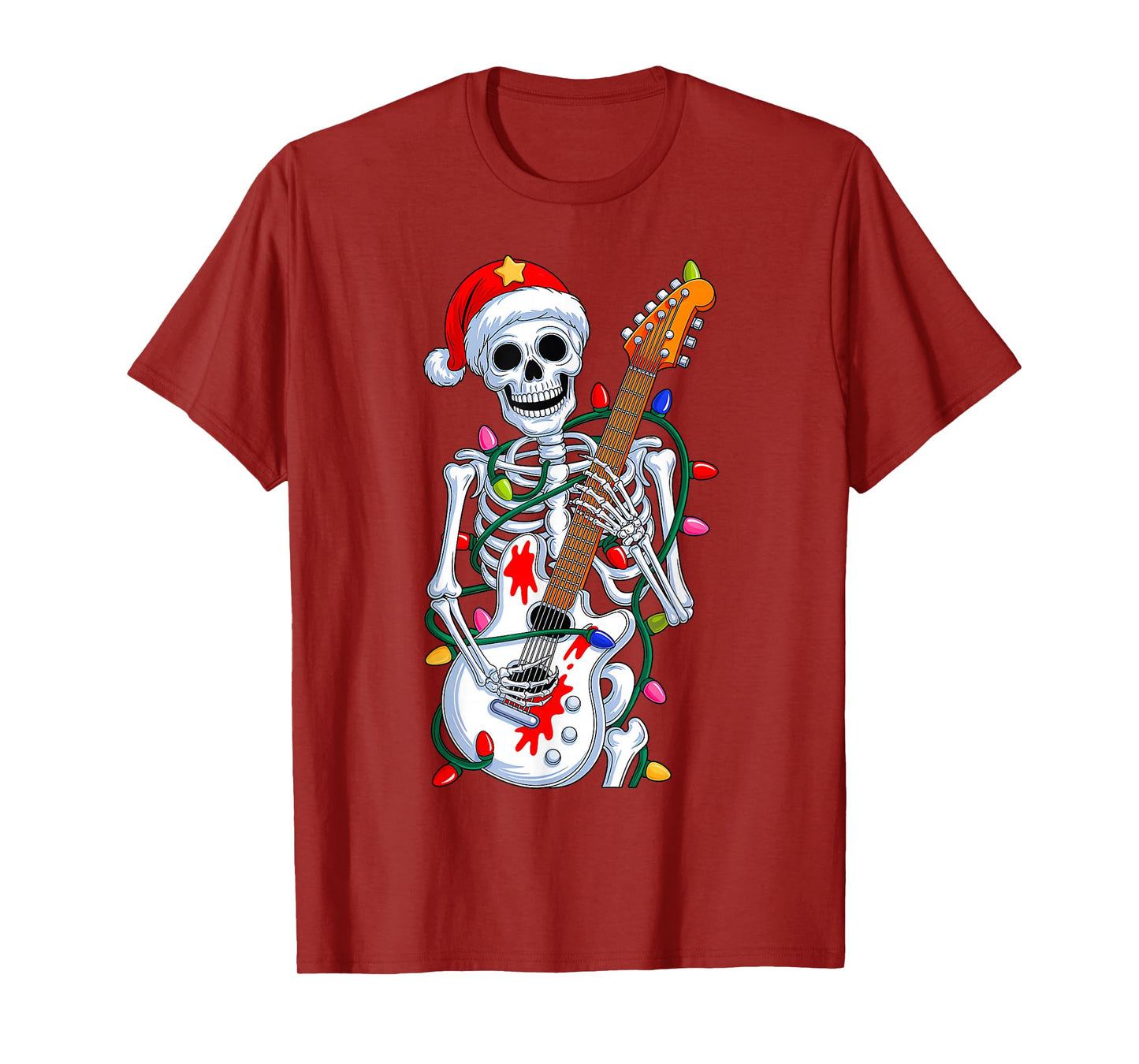 Christmas Rocker Skeleton Santa Rock Hand Xmas Men Boys Kids T-Shirt