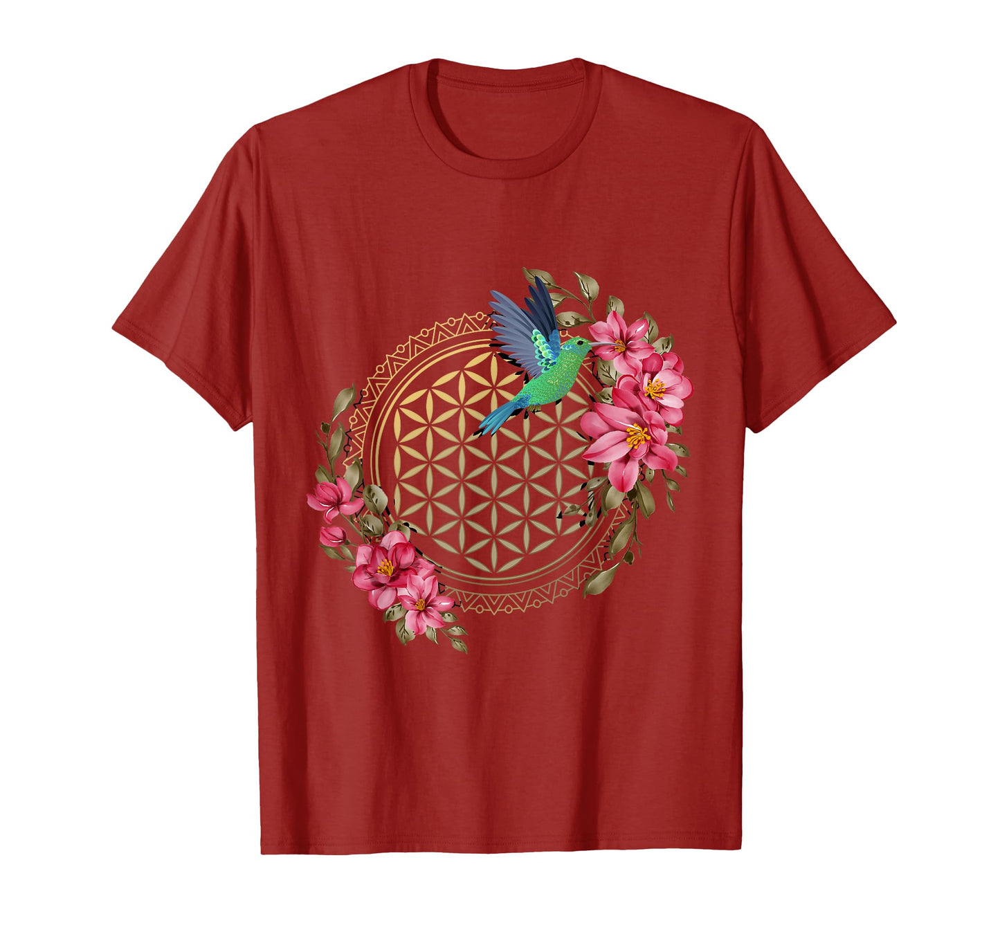 Hummingbirds Sacred Geometry Flower Of Life Hummingbird T-Shirt