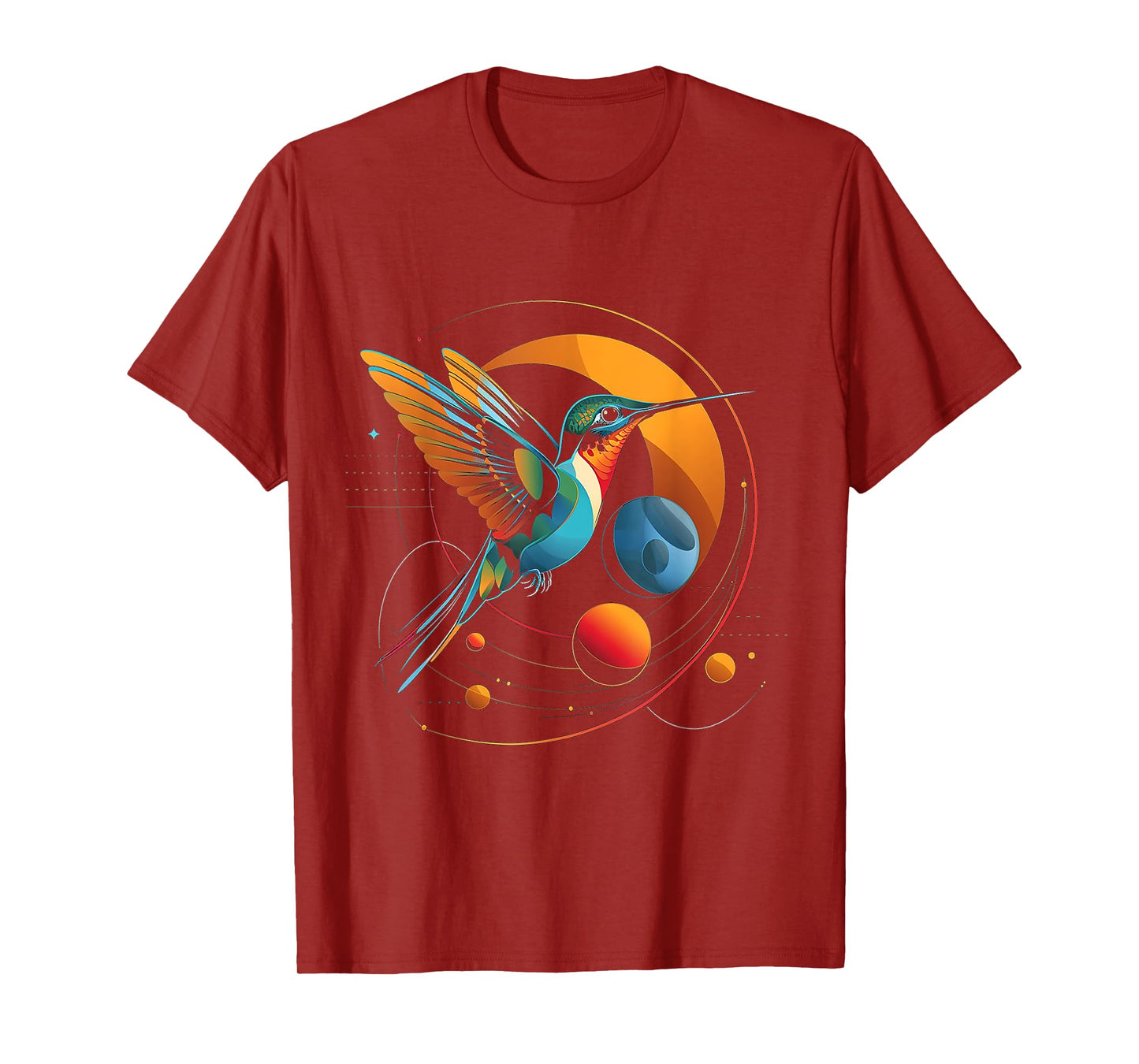 Hummingbird Planets Geometric Fantasy Animal Art Bird T-Shirt