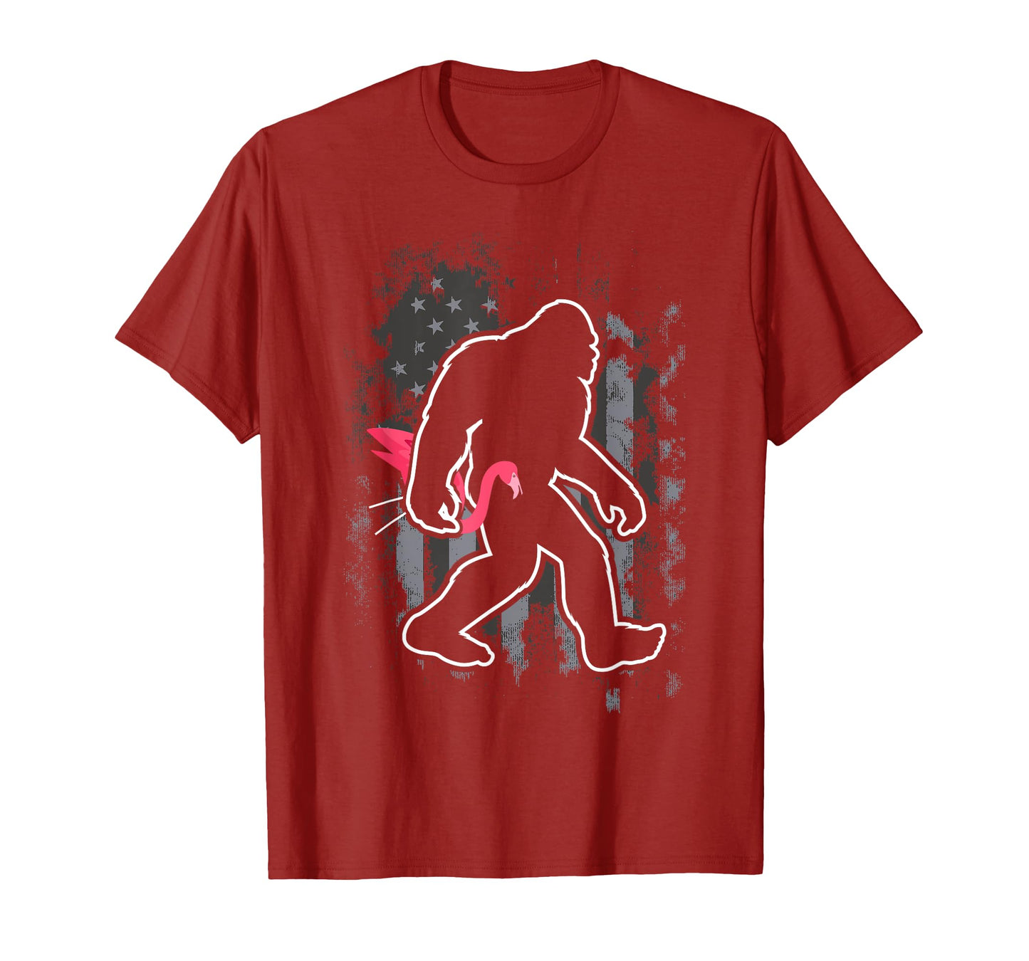Bigfoot Carrying Lawn Flamingo Funny Sasquatch T-Shirt