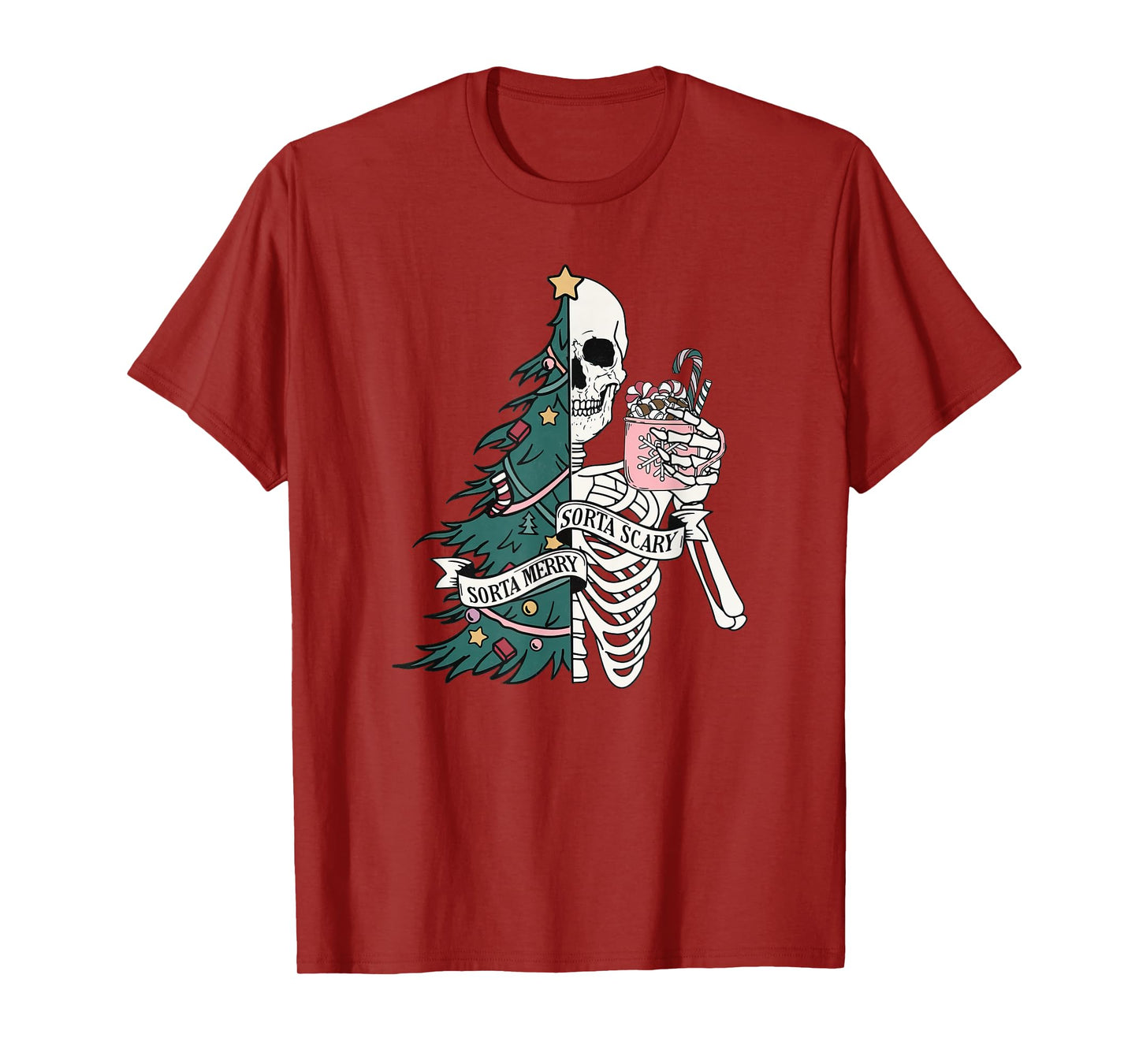Funny Christmas Sorta Merry Sorta Scary Skeleton Xmas Tree T-Shirt