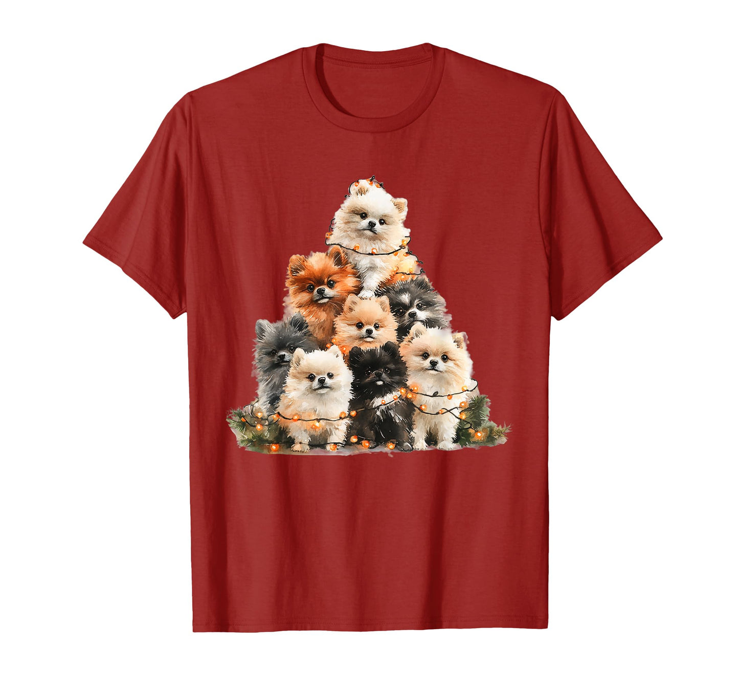 Pomeranian Christmas Tree Light Pajama Dog Lover Xmas T-Shirt for Men Women
