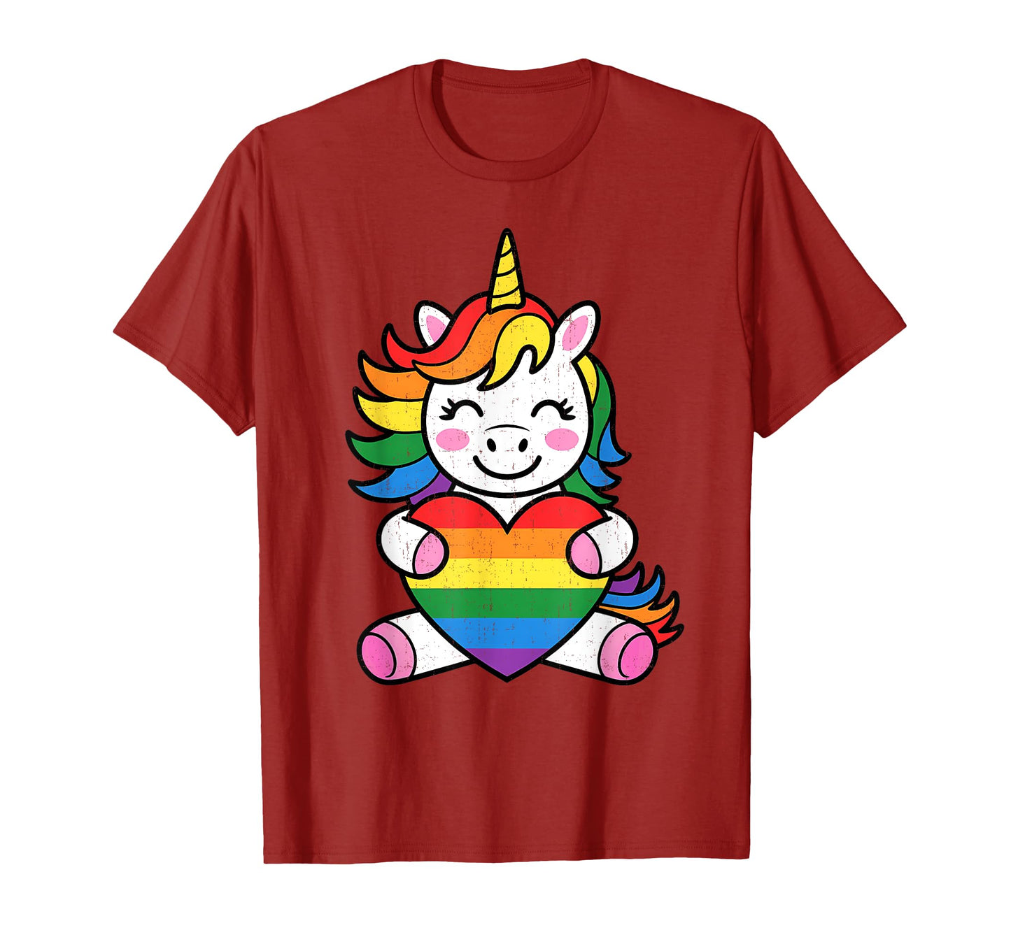 Cute LGBTQ Rainbow Unicorn Holding Heart For Kids T-Shirt